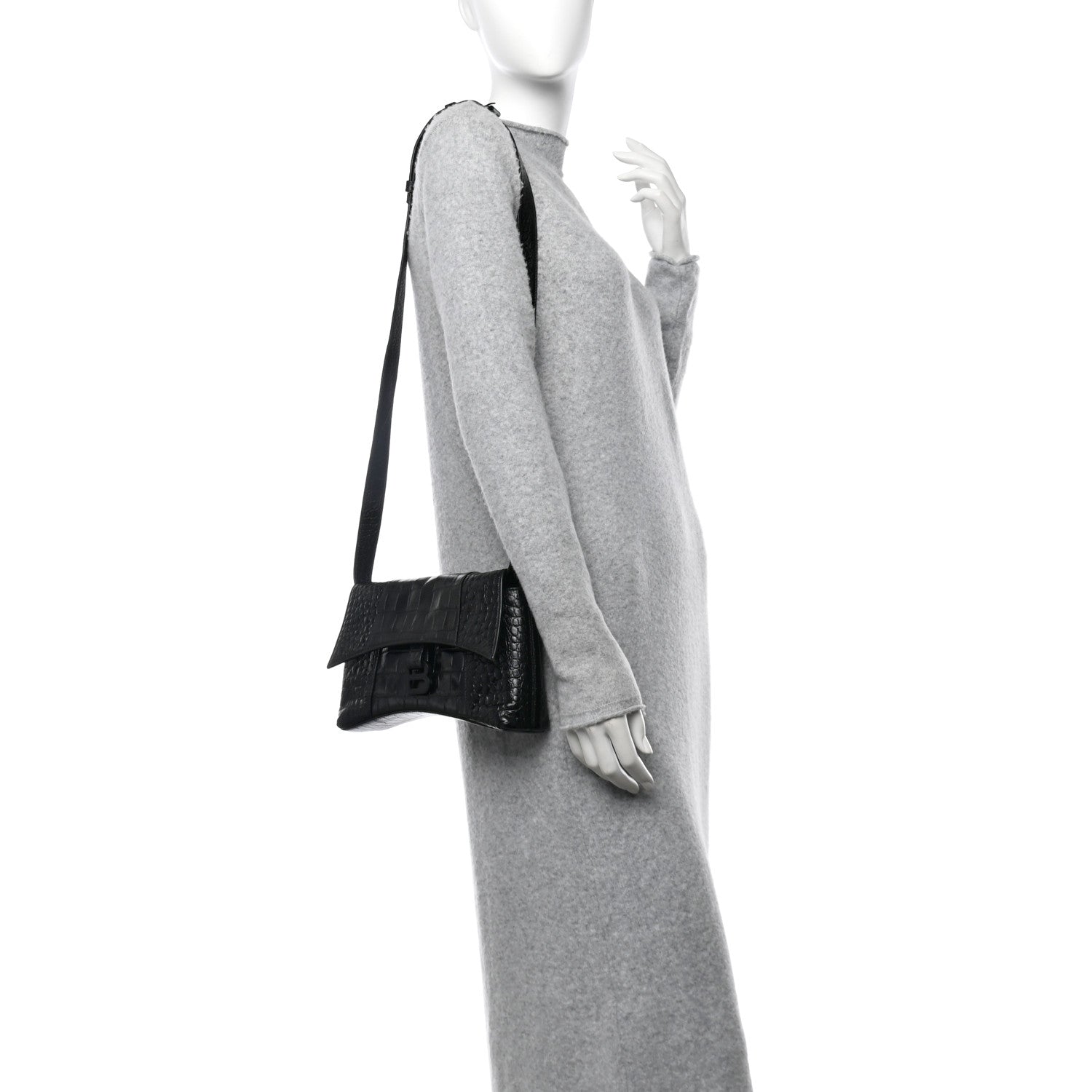 Extra Supple Calfskin Crocodile Embossed Monochrome XS Downtown Shoulder Bag Black