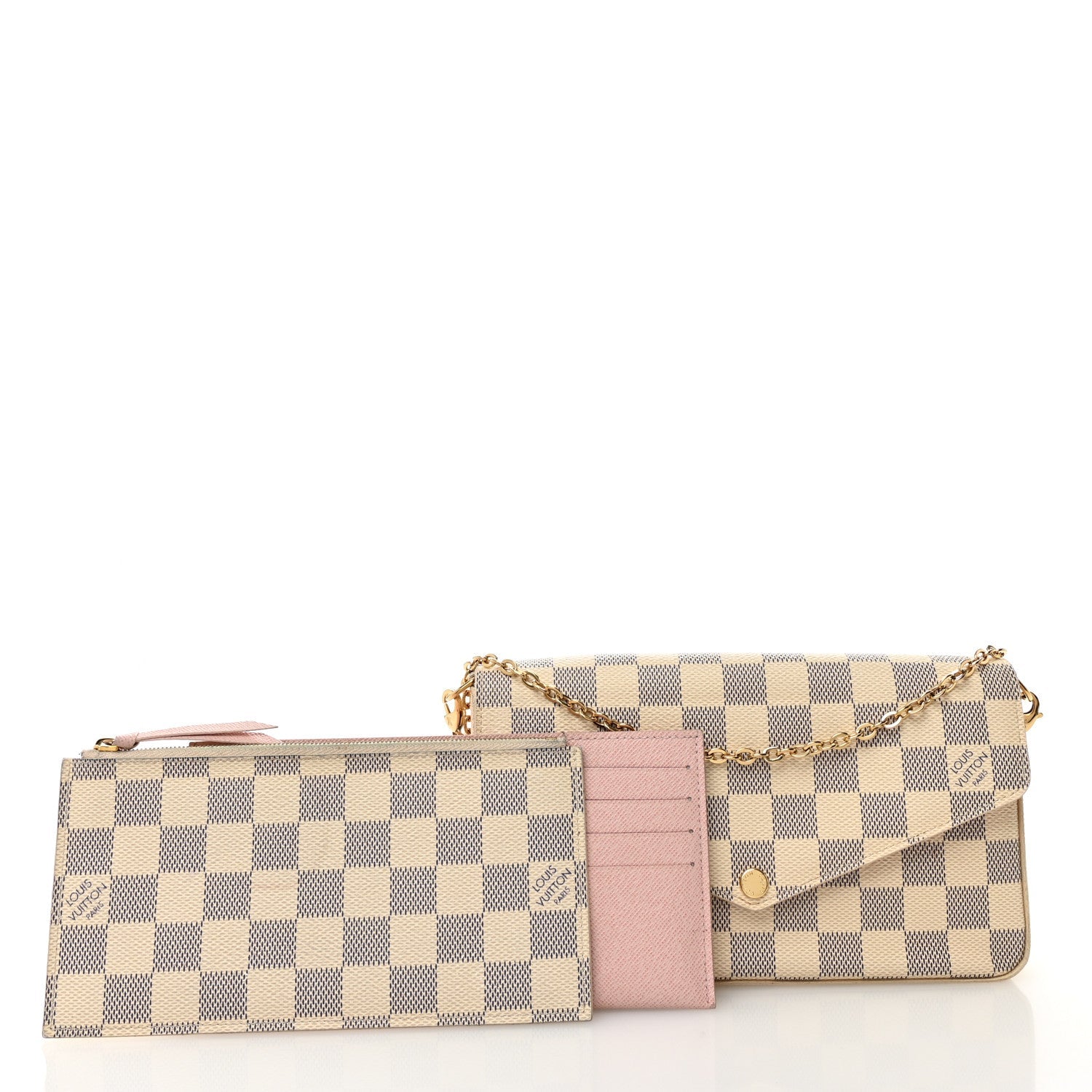 Damier Azur Pochette Felicie Chain Wallet Rose Ballerine
