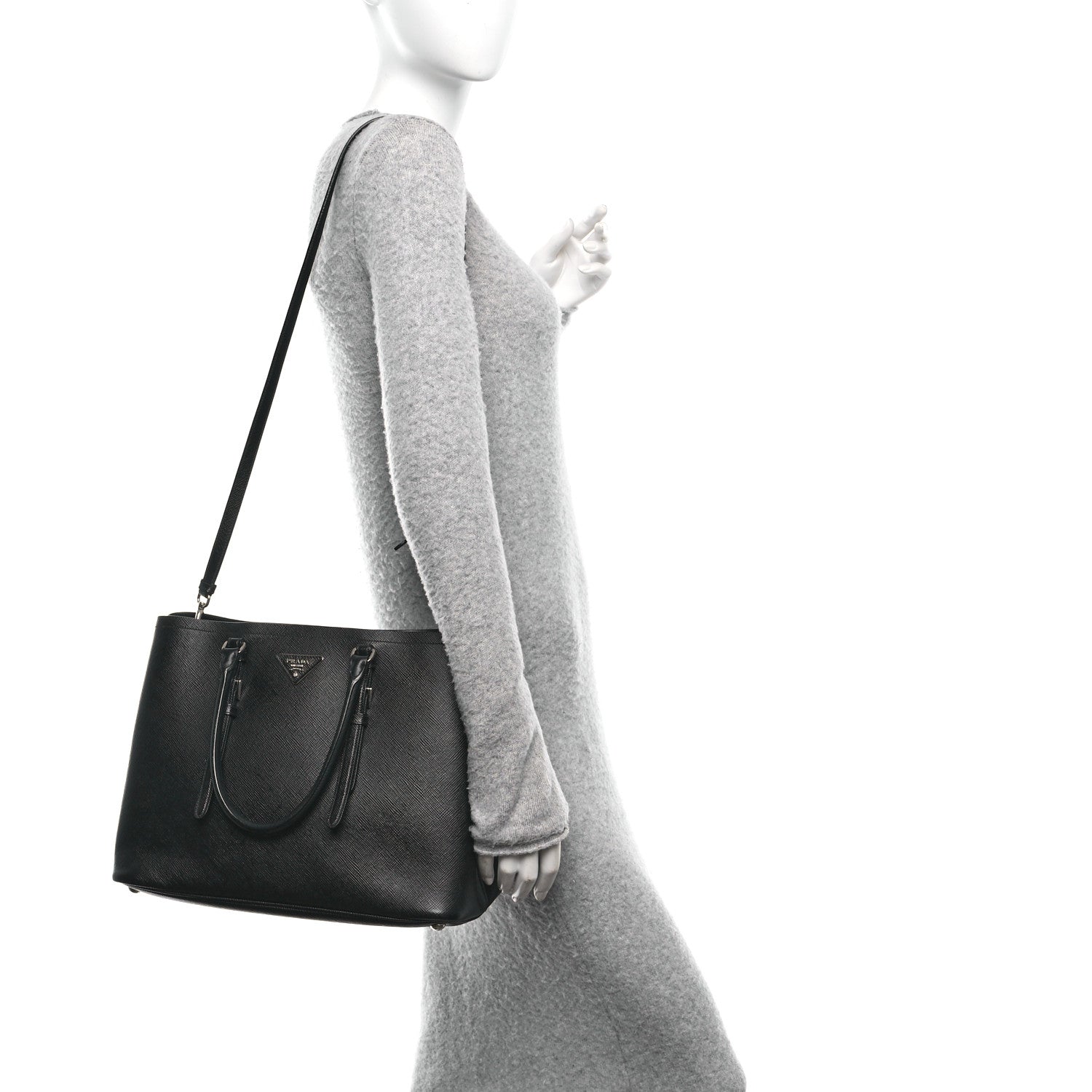 Saffiano Cuir Medium Double Handle Tote Black