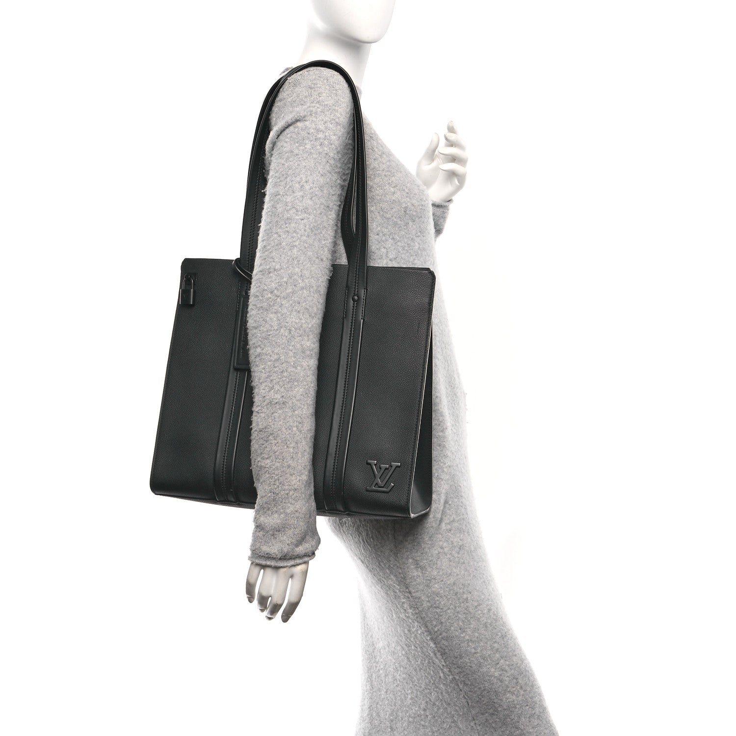 Grained Calfskin LV Aerogram Tote Black