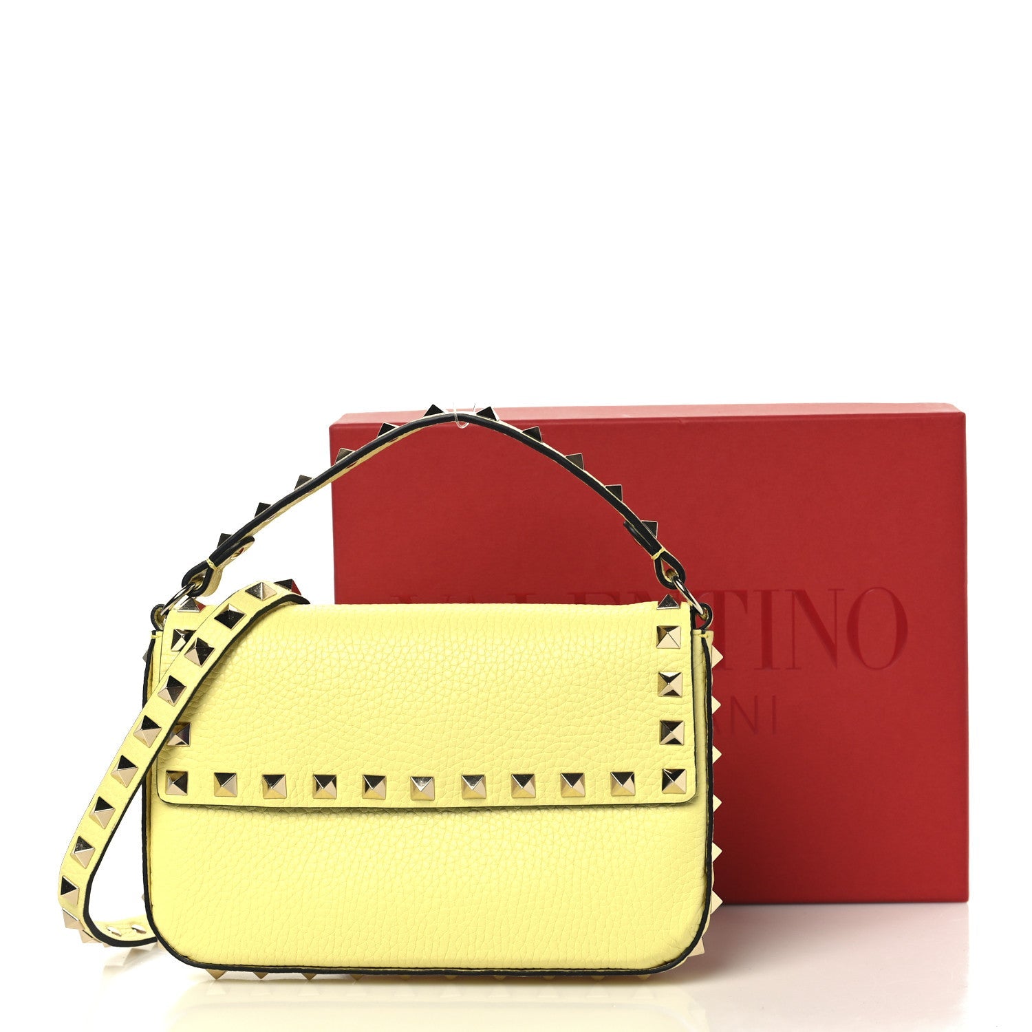Grainy Calfskin Rockstud Crossbody Pouch Lime Sorbet