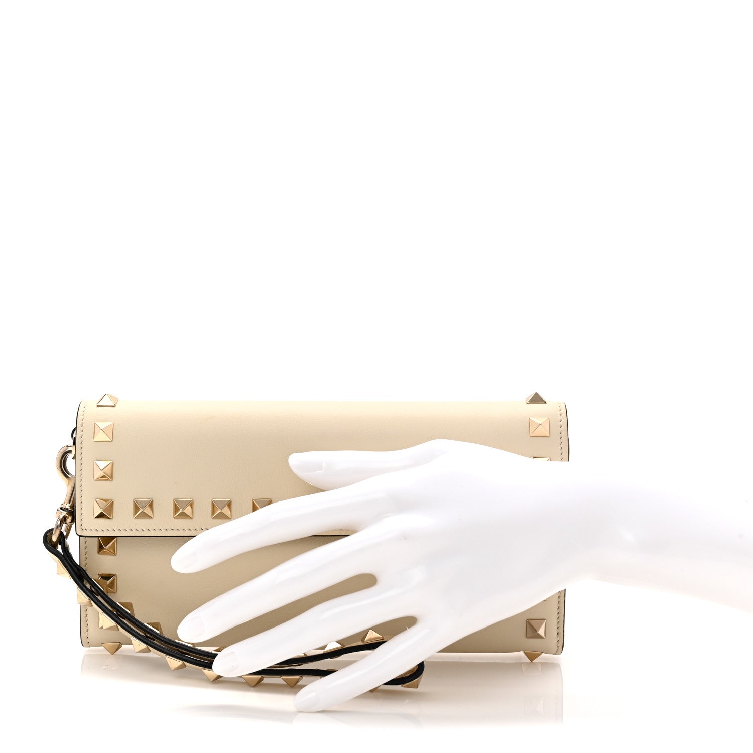 Calfskin Rockstud Wristlet Travel Wallet Light Ivory