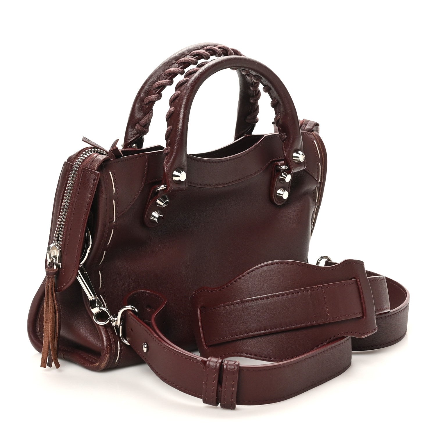 Calfskin Topstitch Classic Silver Hardware Mini City Rouge Lie De Vin