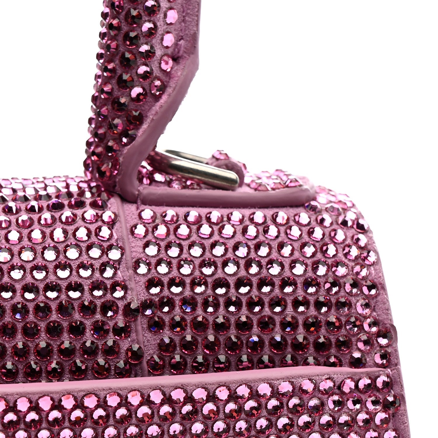 Strass Suede Hourglass Top Handle Bag XS Pink