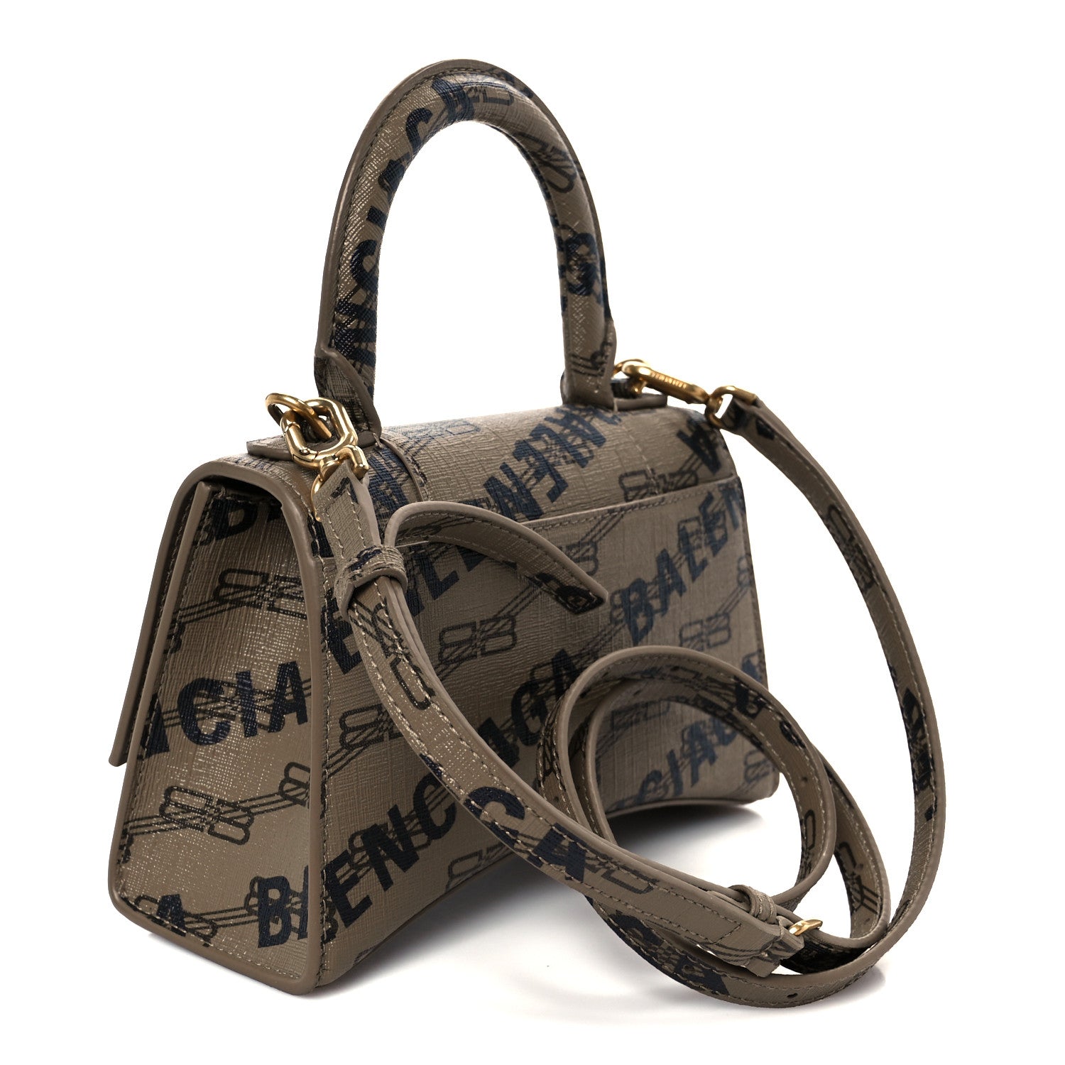 Coated Canvas BB Monogram Logo Print XS Hourglass Top Handle Bag Beige Brown Black