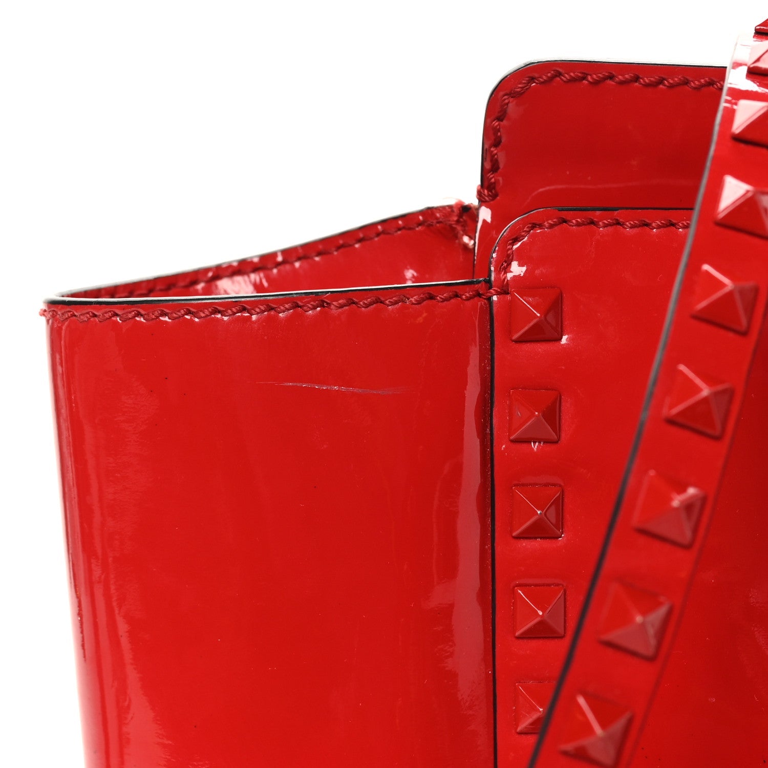 Patent Monochrome Rockstud Double Handle Tote Rosso Valentino