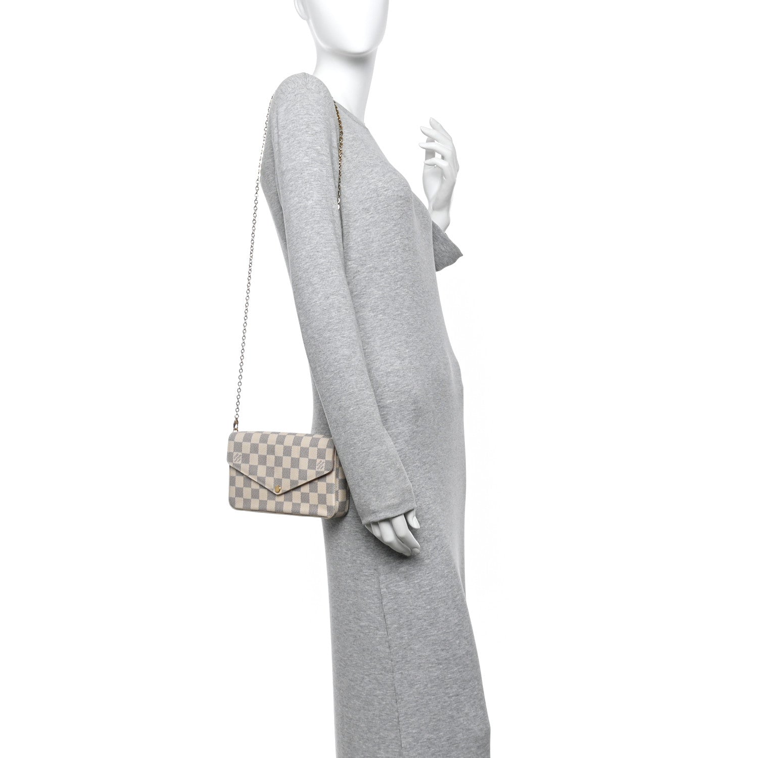 Damier Azur Pochette Felicie Chain Wallet Rose Ballerine