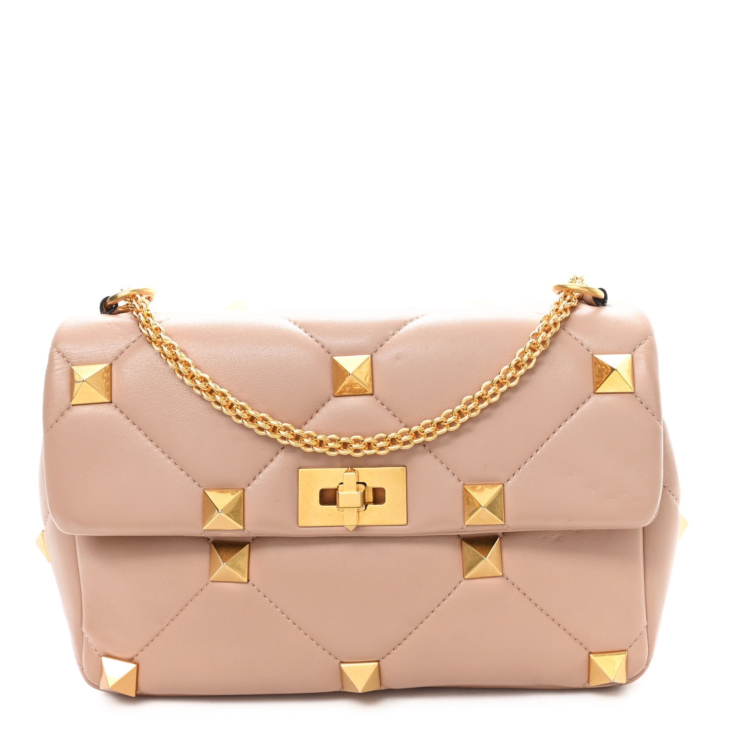 Nappa Large Roman Stud Shoulder Bag Rose Cannelle