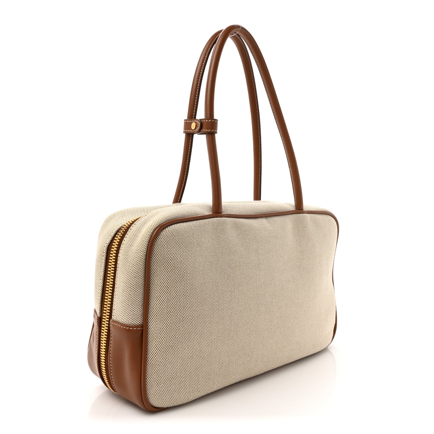 Canvas Calfskin Large Beau Top Handle Bag Naturale Brandy