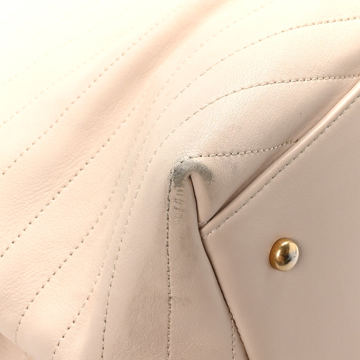 Calfskin Elaphe Stitched Large Chevron Chic Shopping Bag Beige