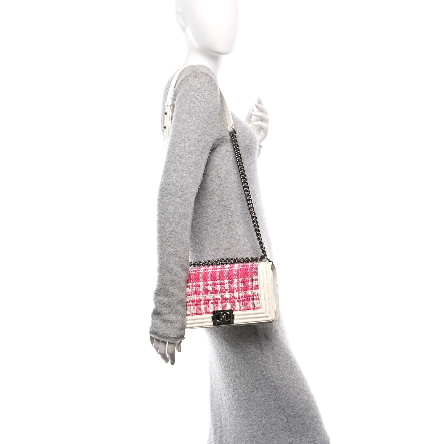 Patent Tweed Medium Boy Flap White