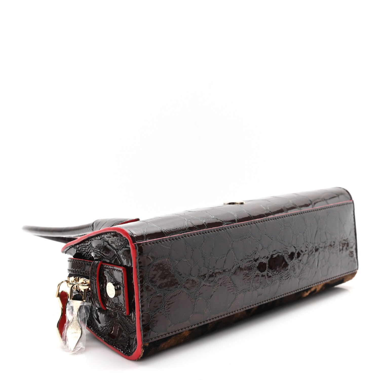 Calfskin Crocodile Embossed Pony Hair Leopard Print Eloise Top Handle Bag Brown