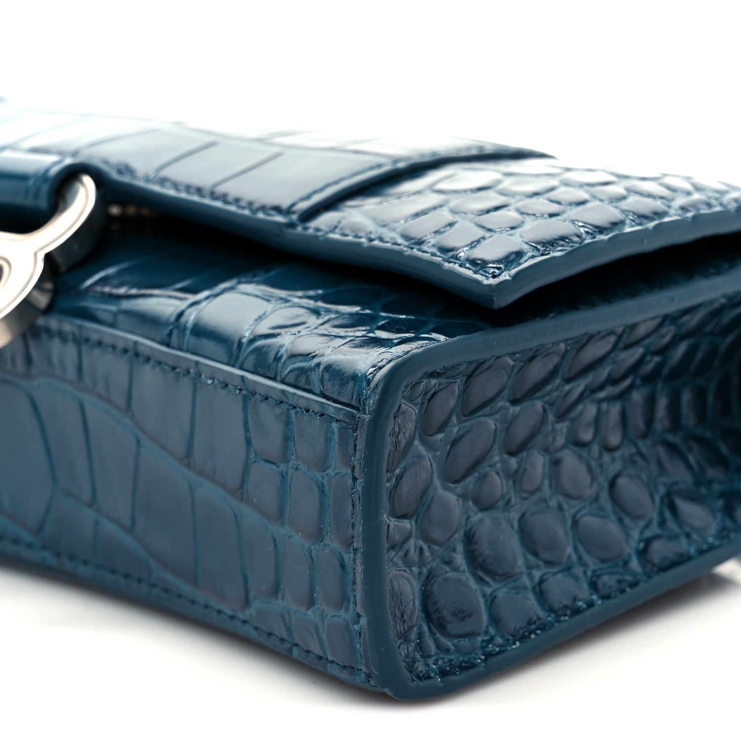 Shiny Calfskin Crocodile Embossed Hourglass Chain Bag Forest Green