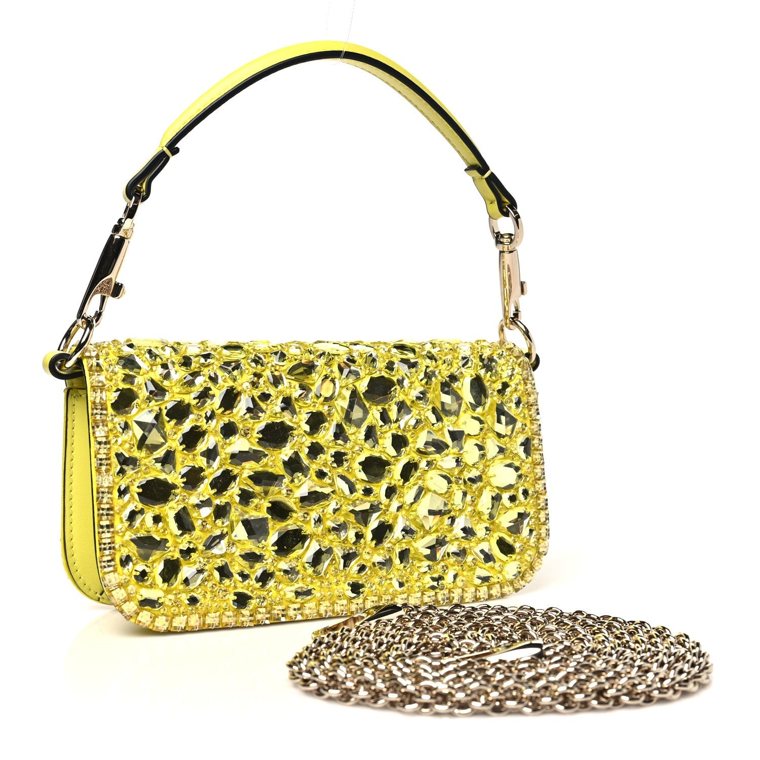 Crystal Nappa Enamel Vlogo Small Loco Shoulder Bag Lemon Cedar