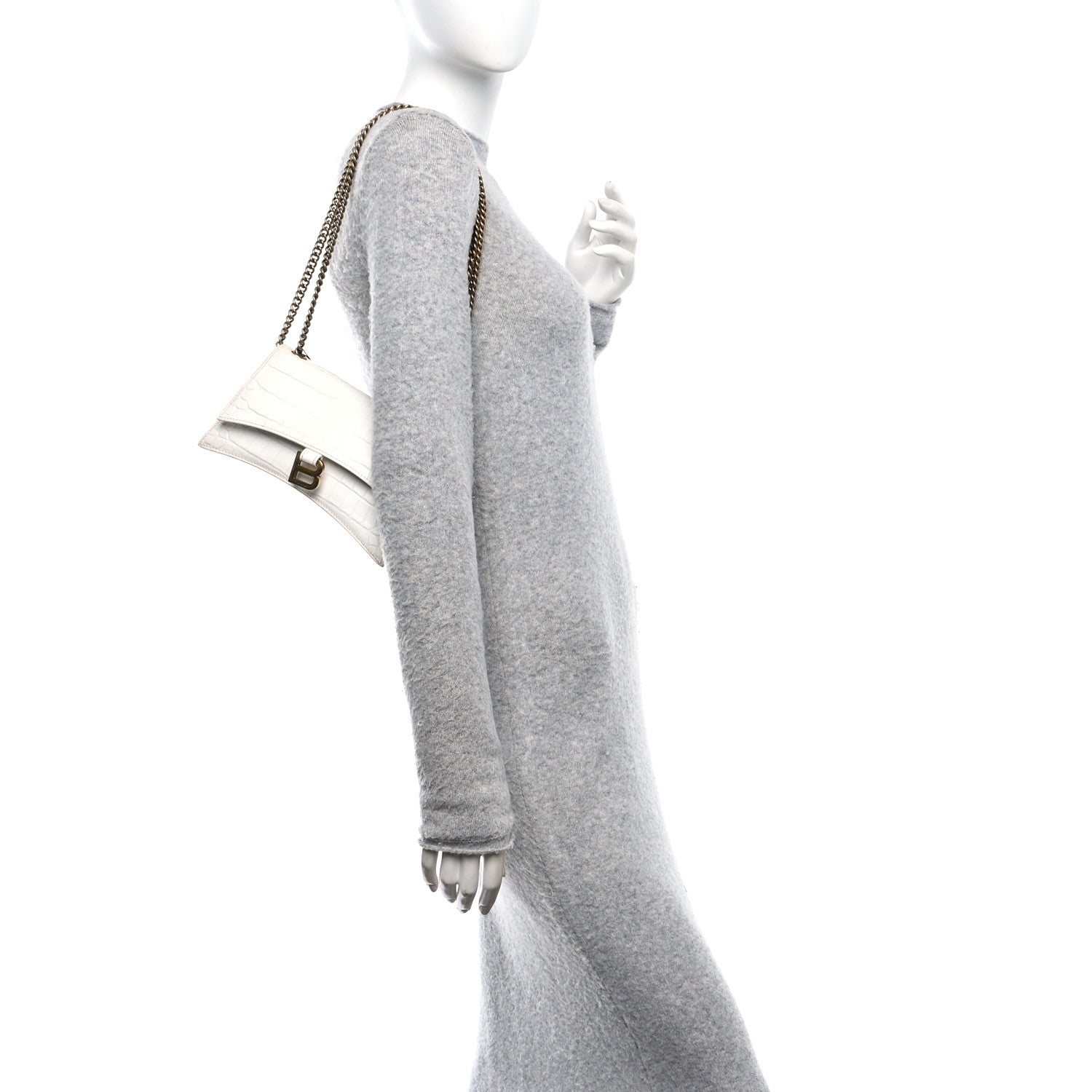 Calfskin Crocodile Small Crush Chain Bag White