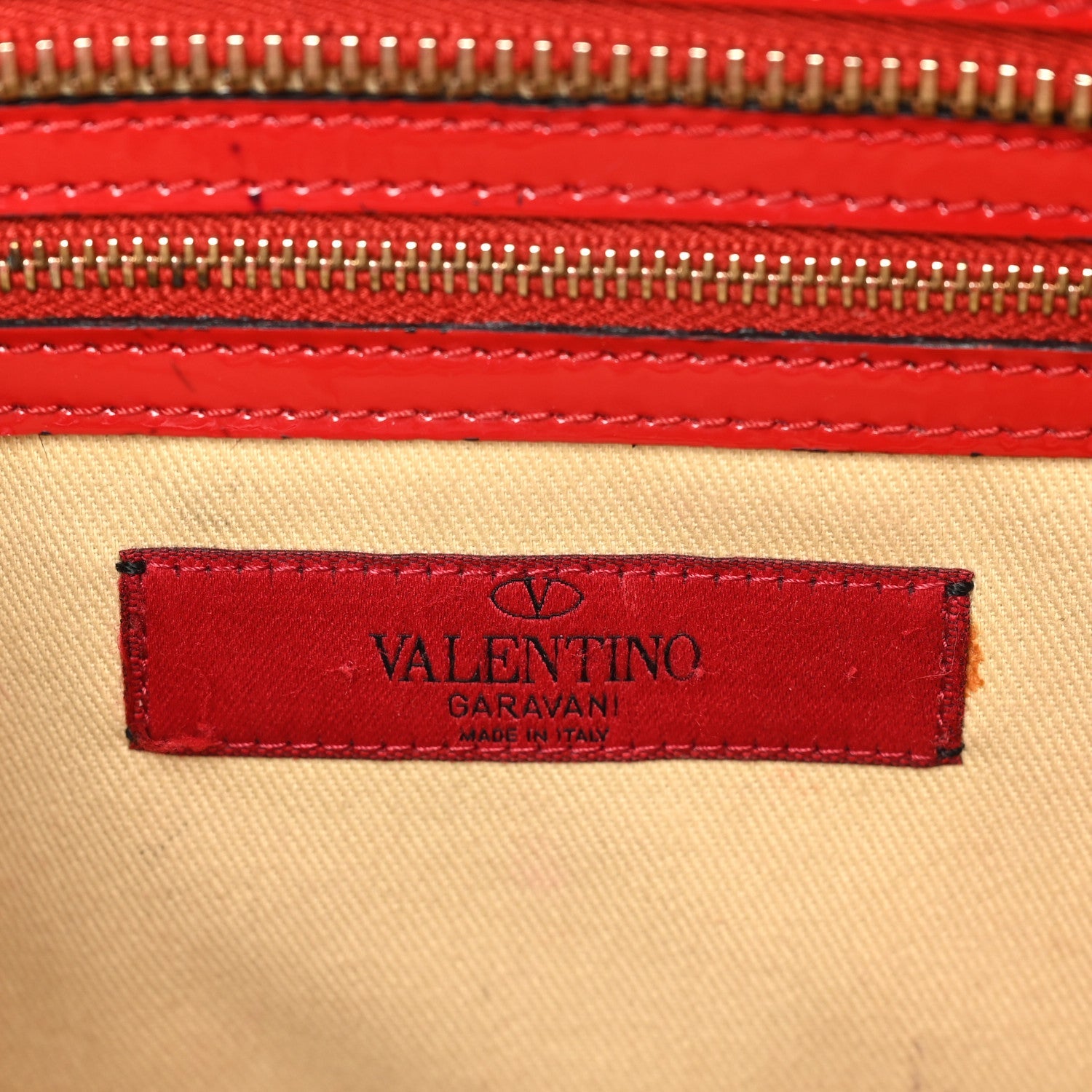 Patent Monochrome Rockstud Double Handle Tote Rosso Valentino