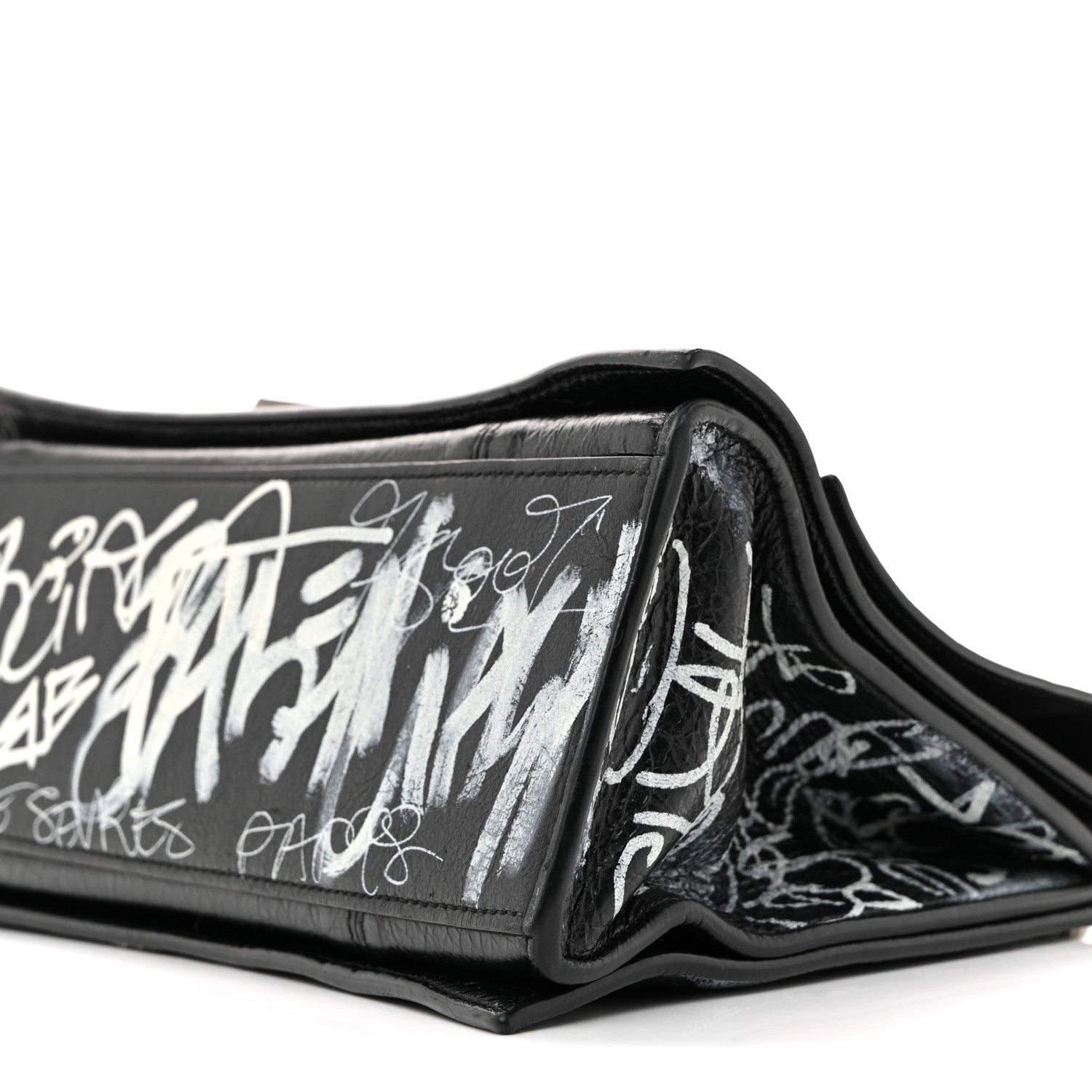 Agneau Arena Graffiti Medium Crush Chain Bag Black White