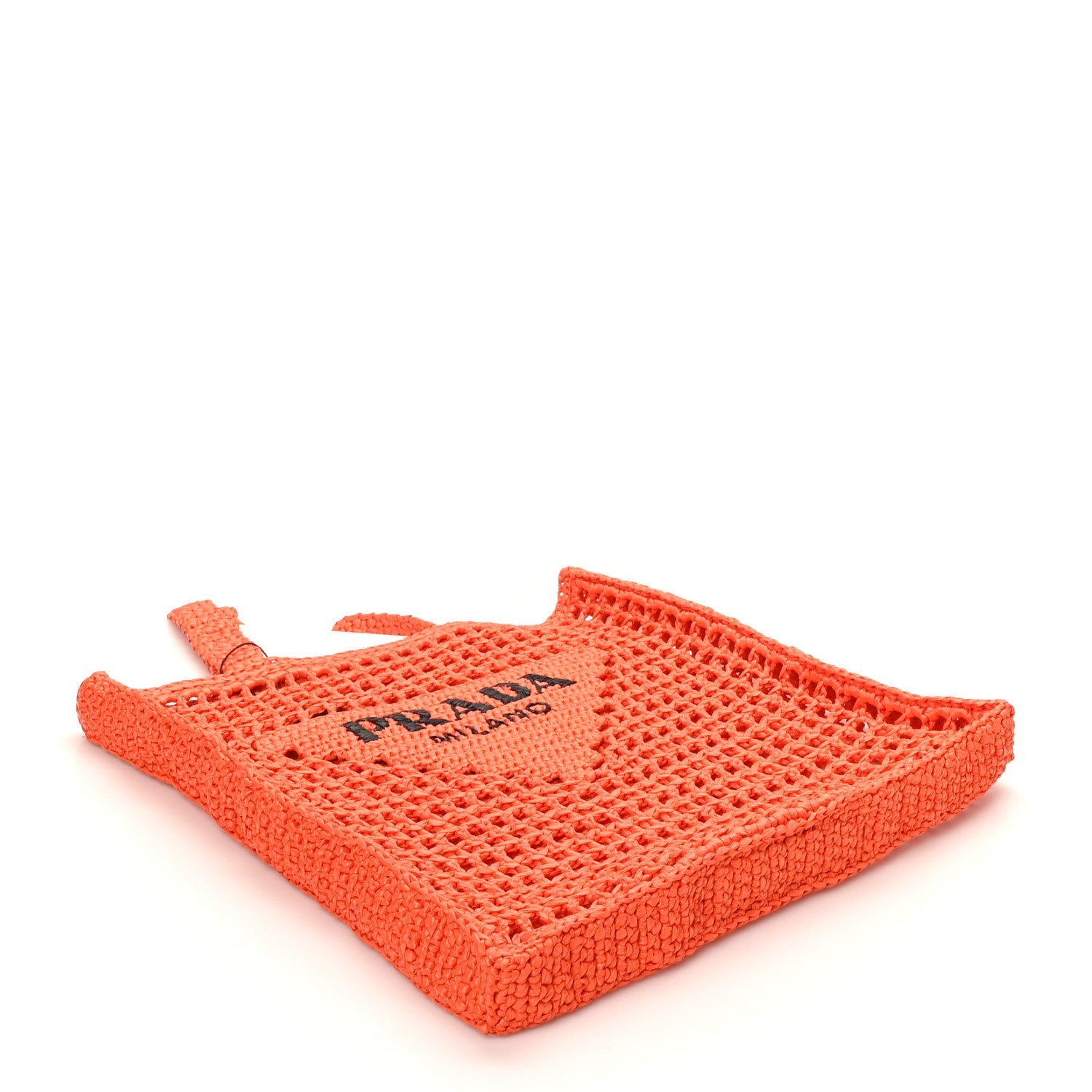 Yarn Raffia Effect Crochet Logo Embroidered Tote Bag Arancio