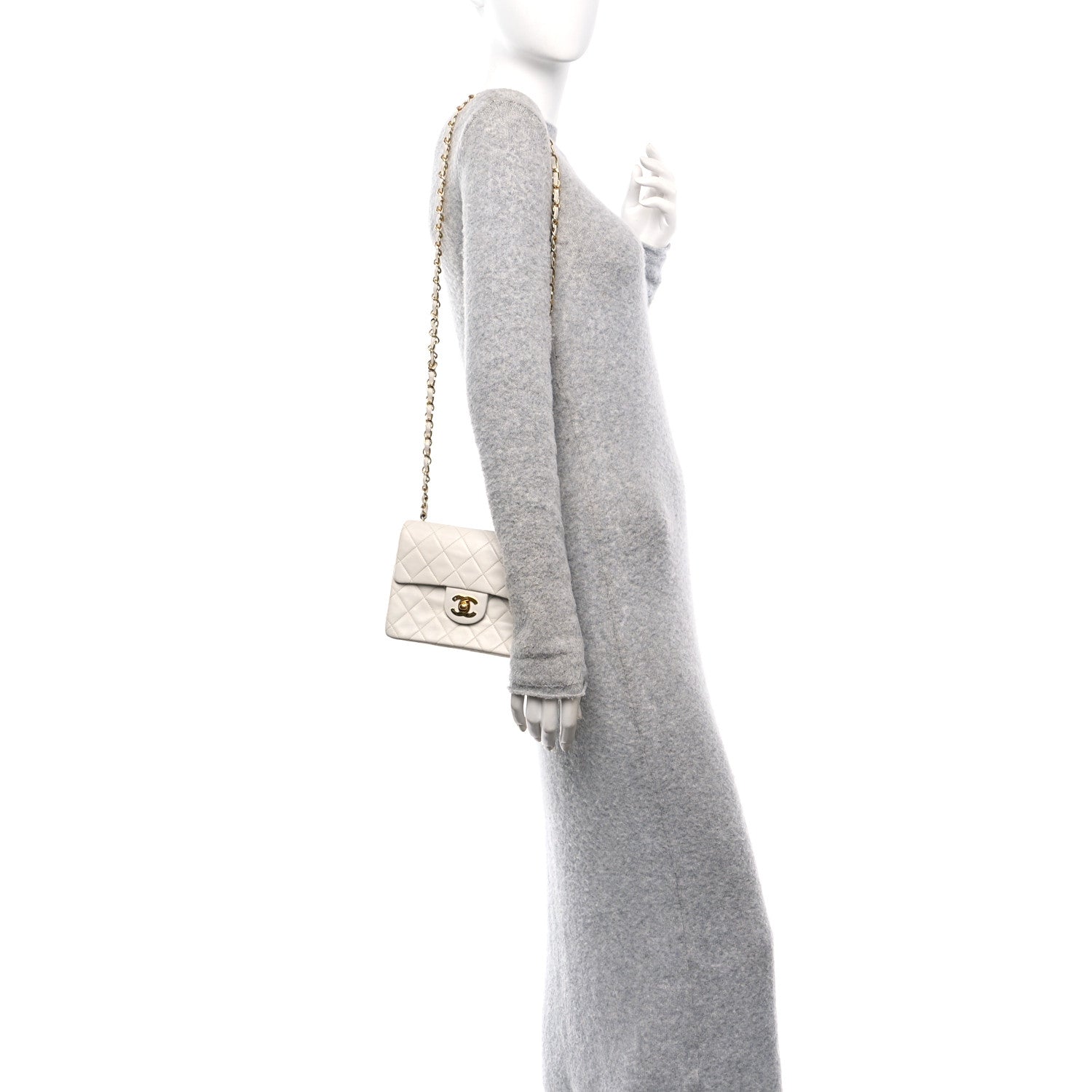 Lambskin Quilted Mini Square Flap White