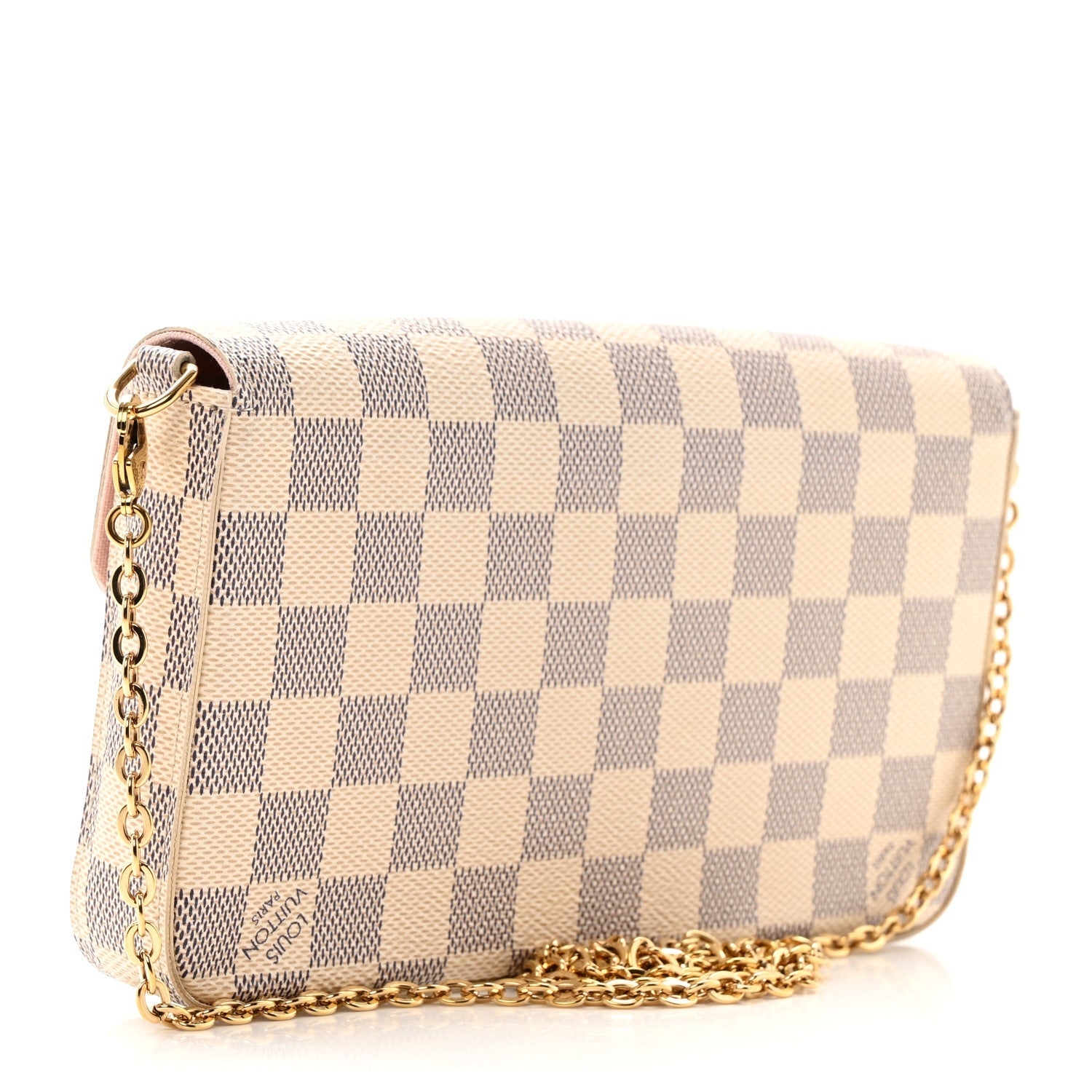 Damier Azur Pochette Felicie Chain Wallet Rose Ballerine