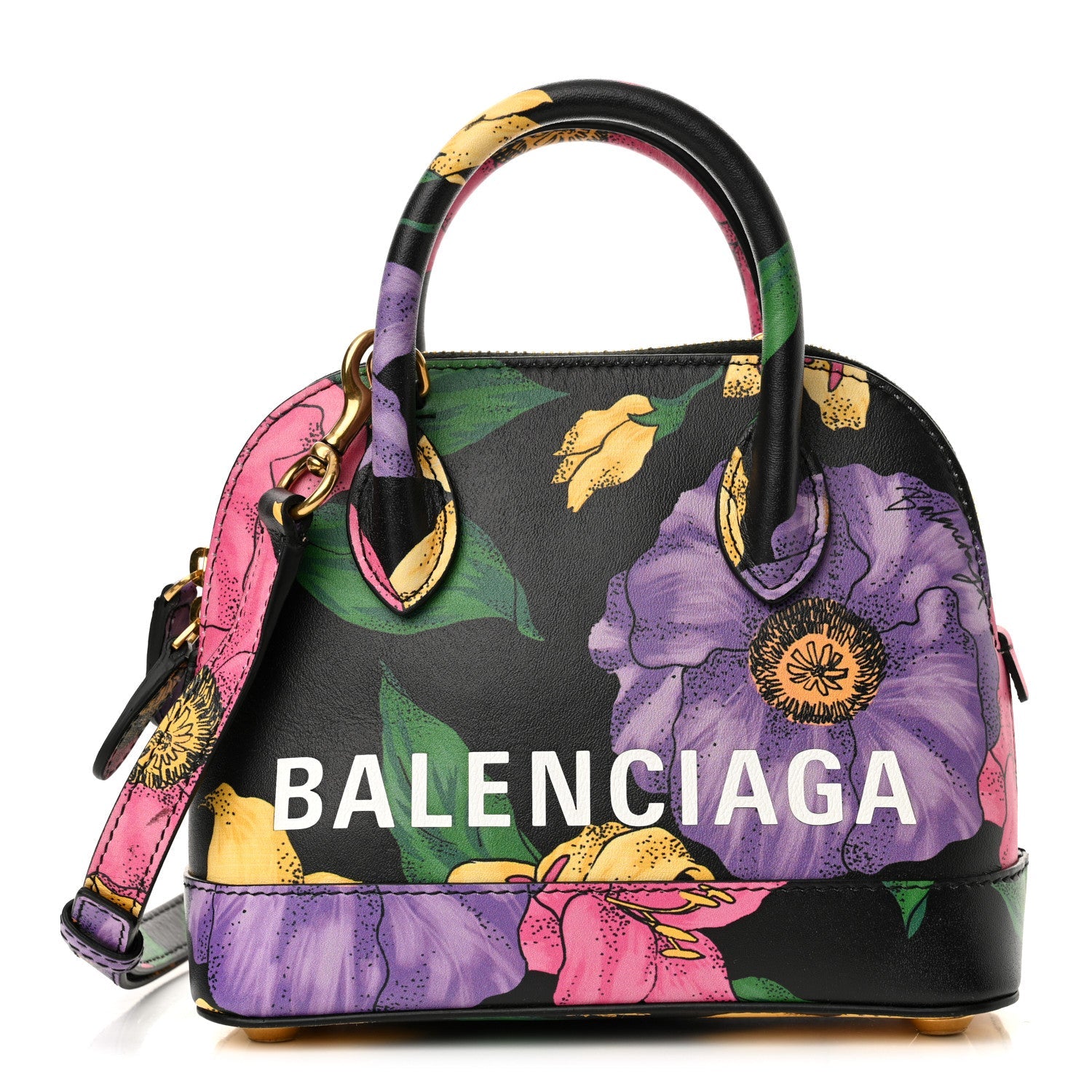 Smooth Calfskin Lush Floral Print XXS Ville Top Handle Bag Black Multicolor