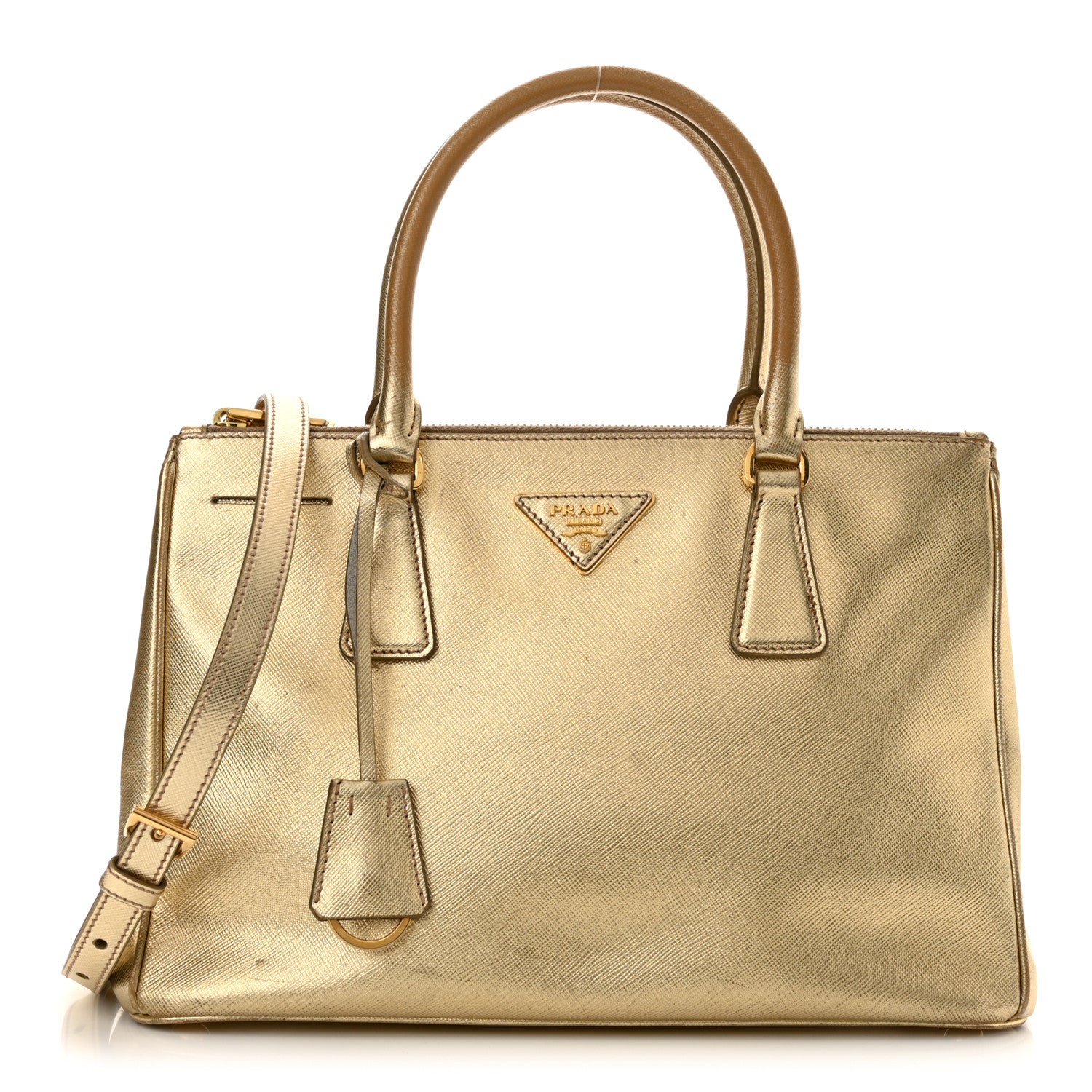 Metallic Saffiano Small Galleria Double Zip Tote Platino
