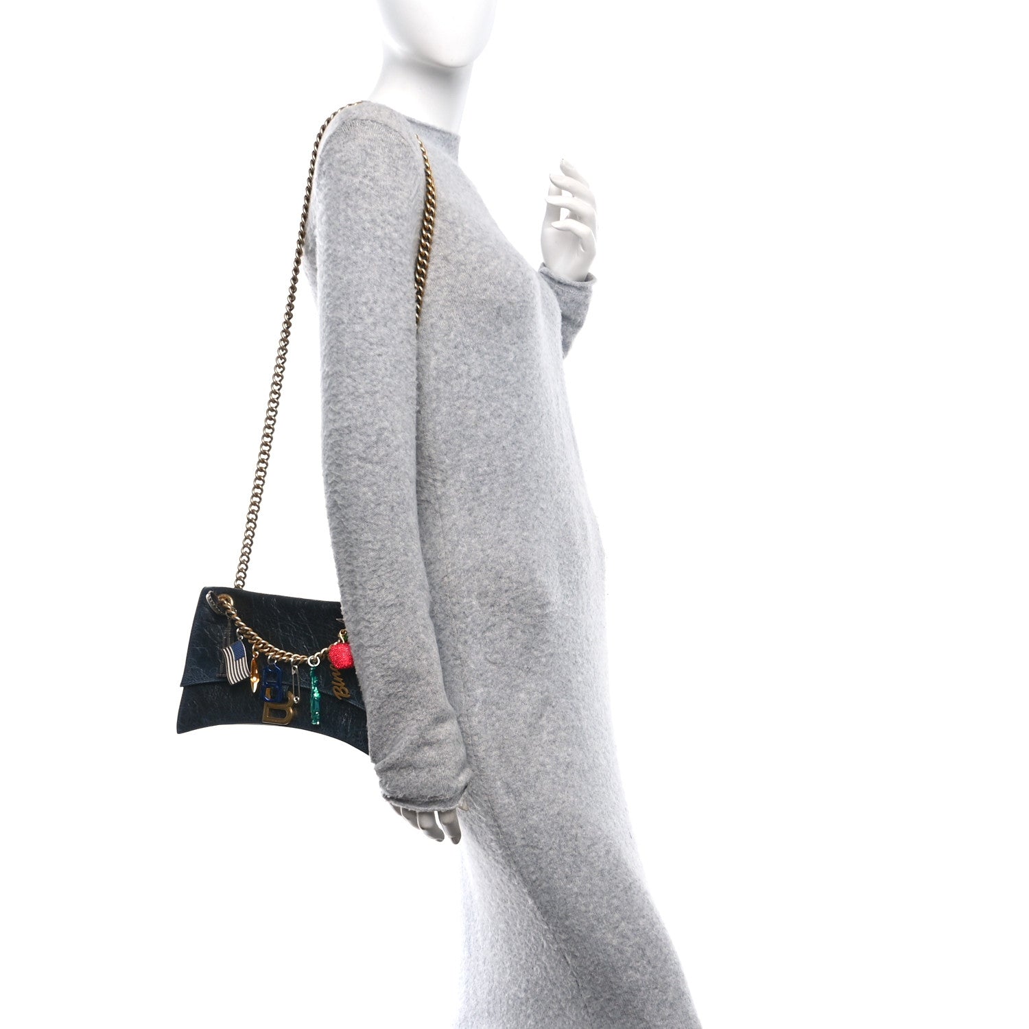 Crushed Calfskin Quilted Small Souvenirs Crush Chain Bag Black