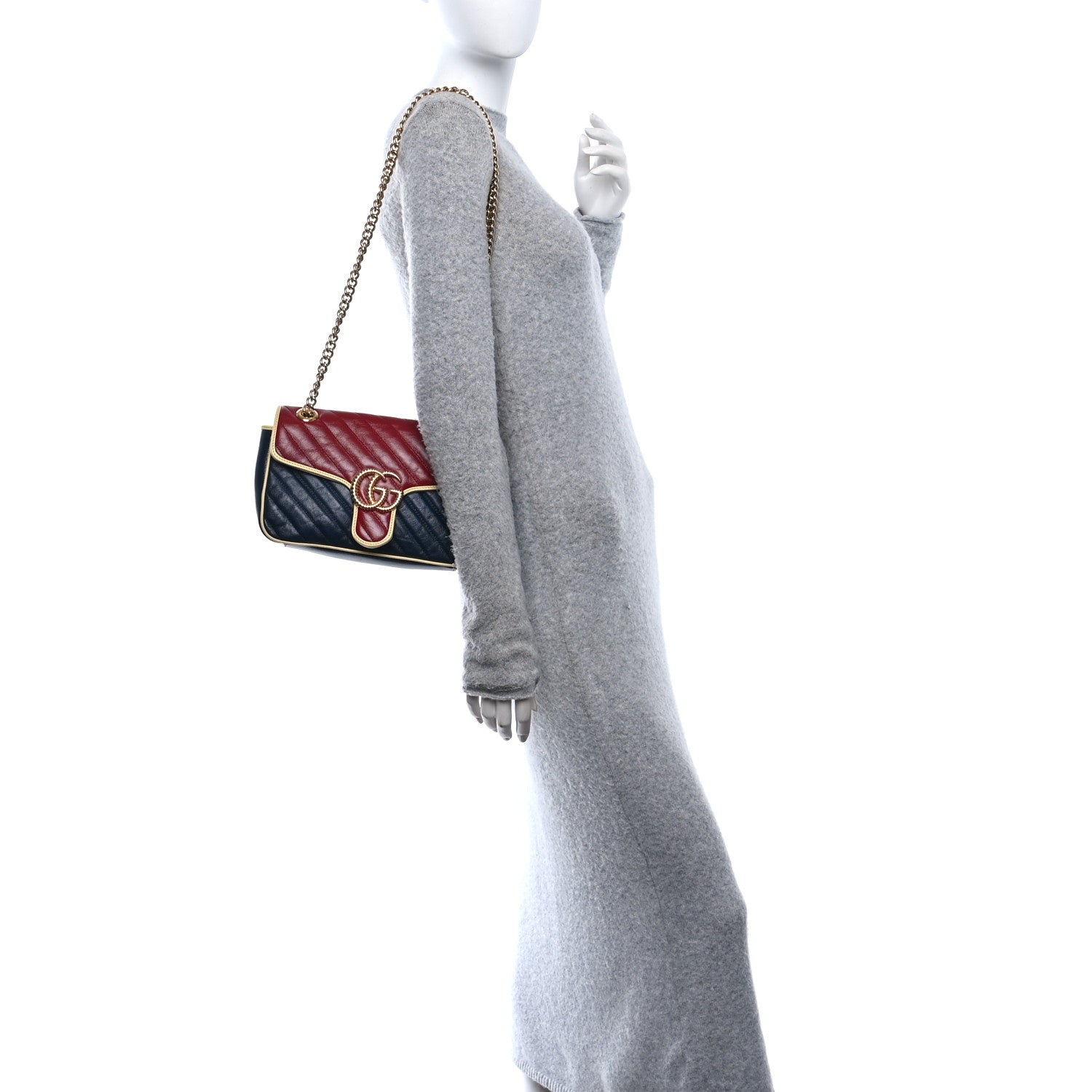 Azalea Calfskin Matelasse Diagonal Small Torchon GG Marmont Shoulder Bag Blue Agata New Cherry Red Butter