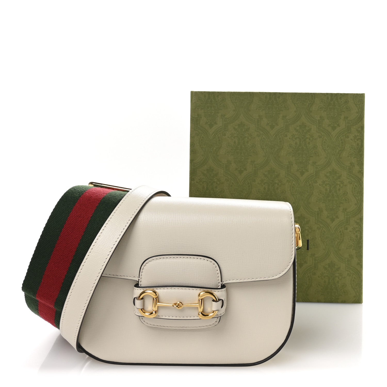 Azalea Calfskin Web Mini Horsebit 1955 Shoulder Bag Mystic White