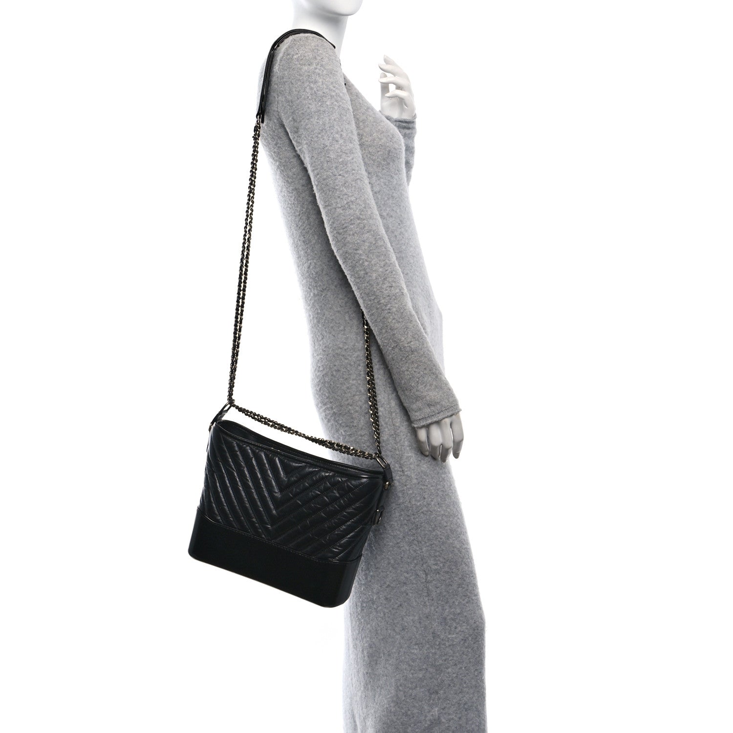 Aged Calfskin Chevron Quilted Medium Gabrielle Hobo Black