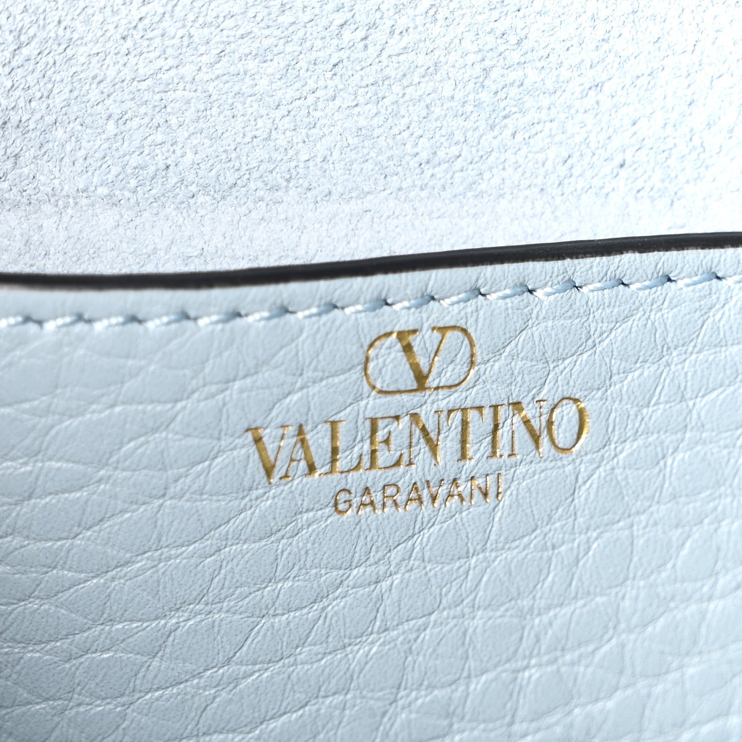 Pebbled Calfskin Vlogo Small Top Handle Shoulder Bag Blu Porcellana