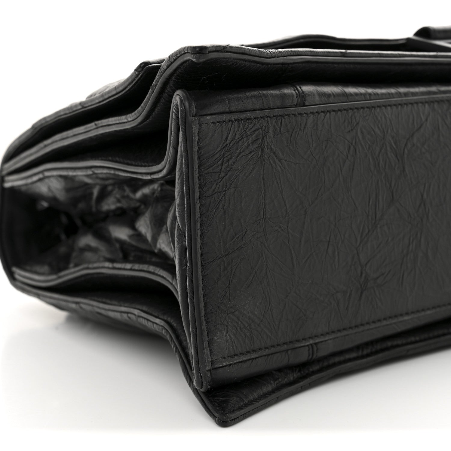 Crushed Calfskin Quilted Matte Black Hardware Large Crush Chain Bag Black