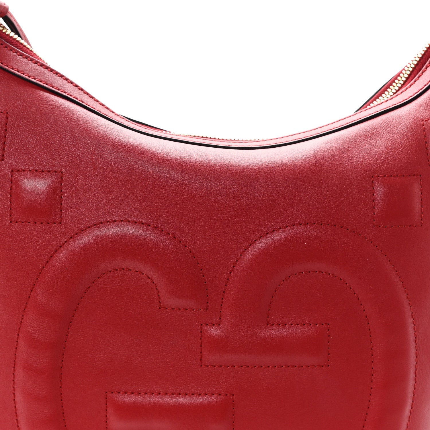 Apollo Calfskin GG Dadini Embroidered Chain Hobo Hibiscus Red