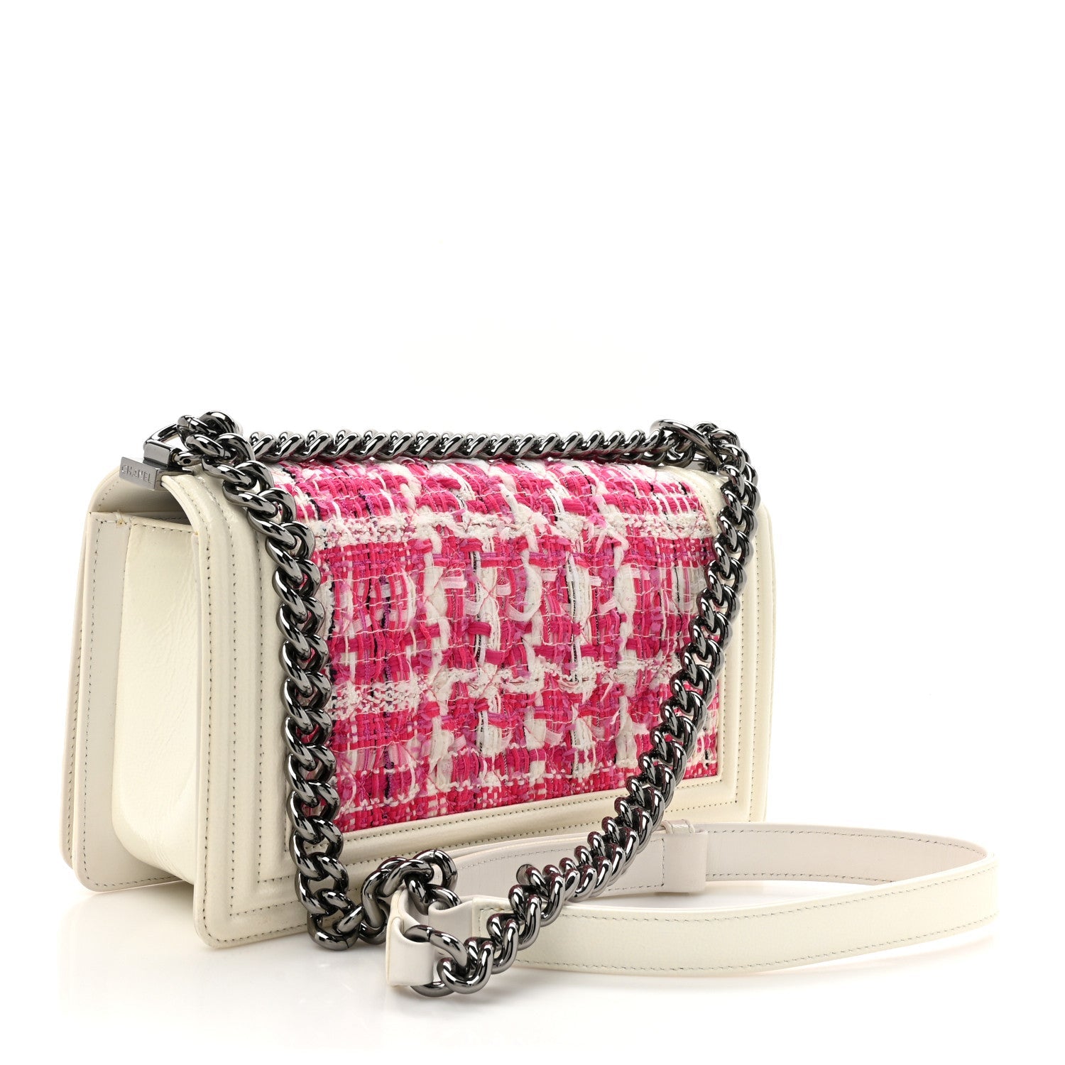 Patent Tweed Medium Boy Flap White