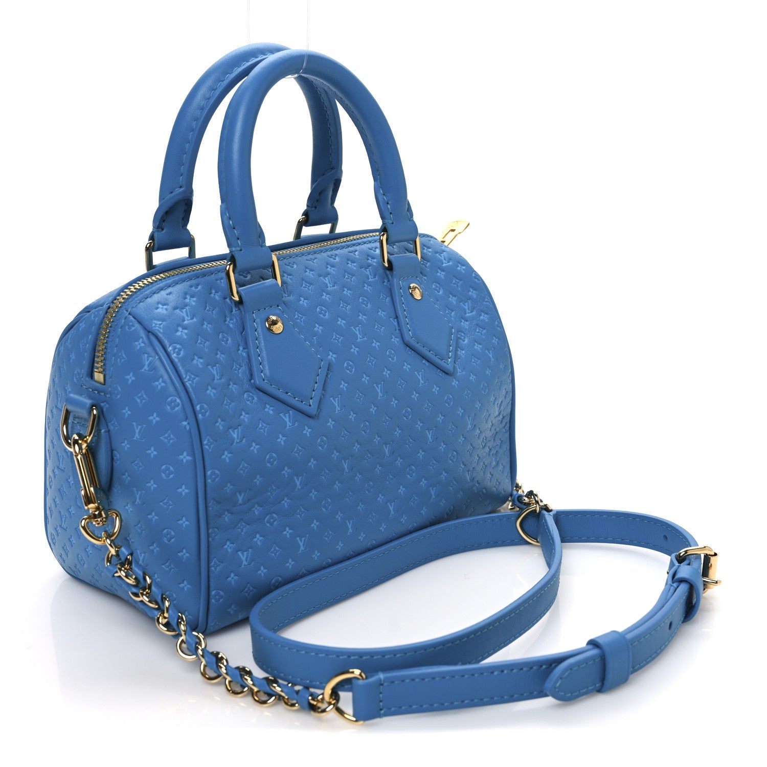 Calfskin Nanogram Embossed Speedy Bandouliere 20 Blue