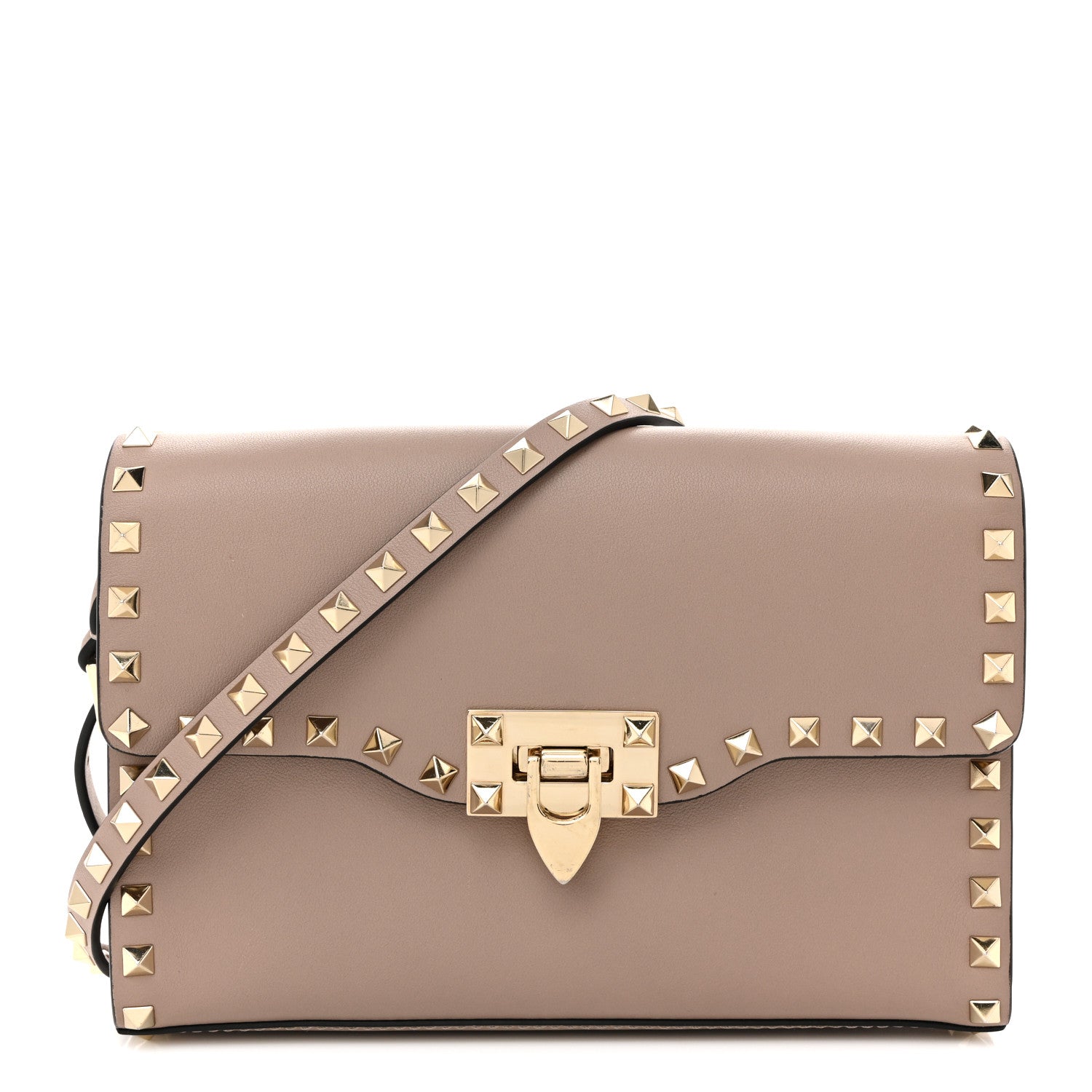 Vitello Medium Rockstud Flip Lock Crossbody Bag Poudre