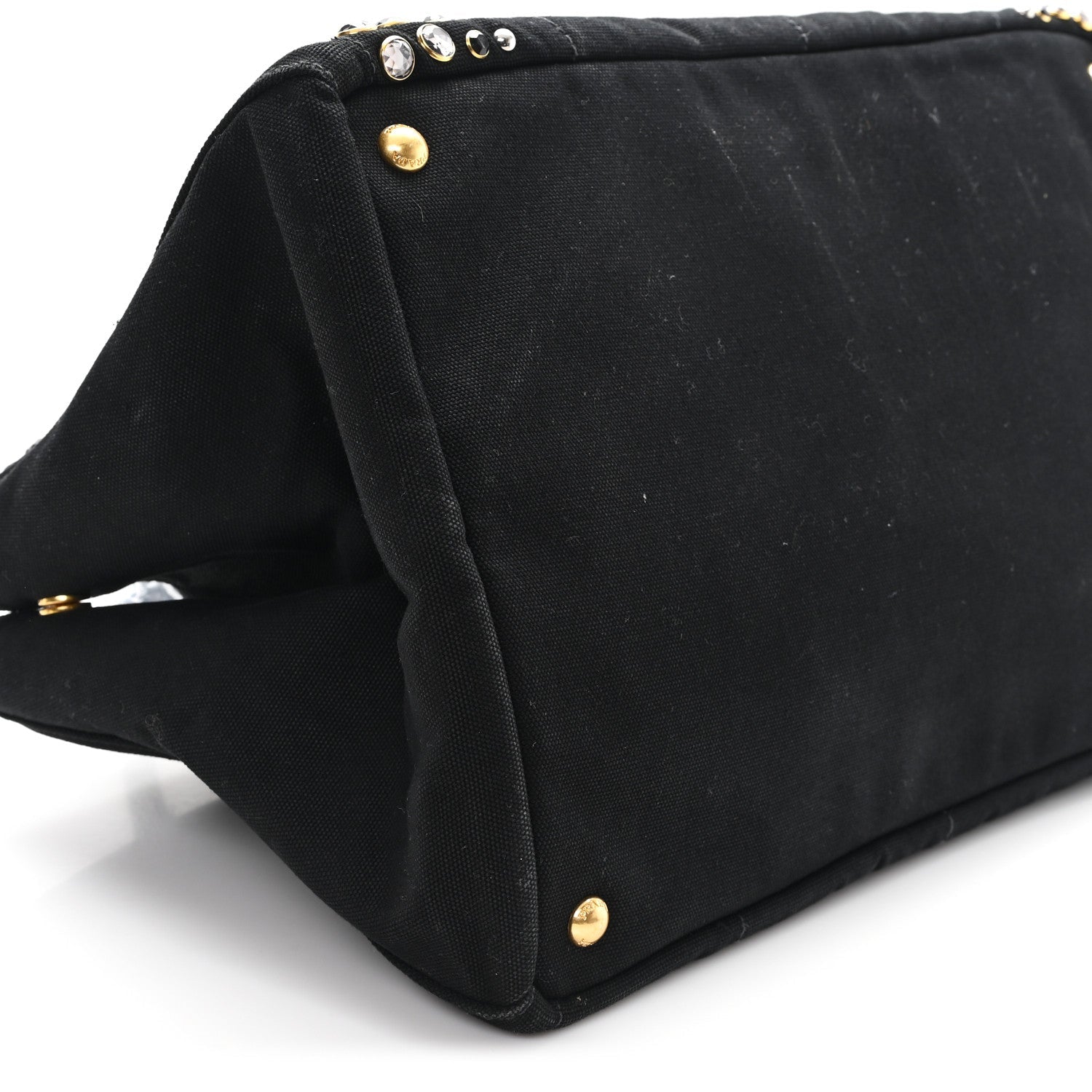 Denim Crystal Studded Canapa Tote Black