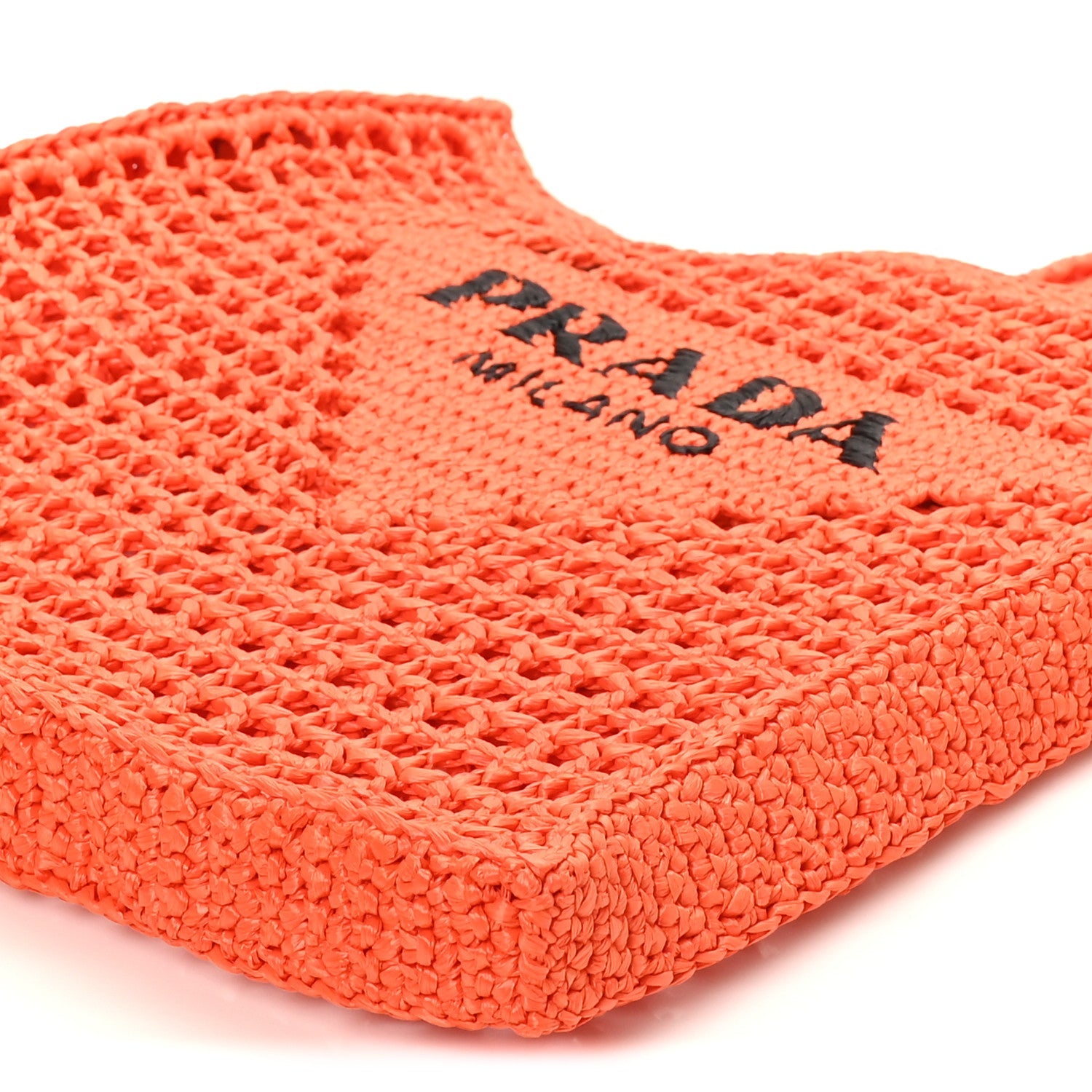 Yarn Raffia Effect Crochet Logo Embroidered Tote Bag Arancio