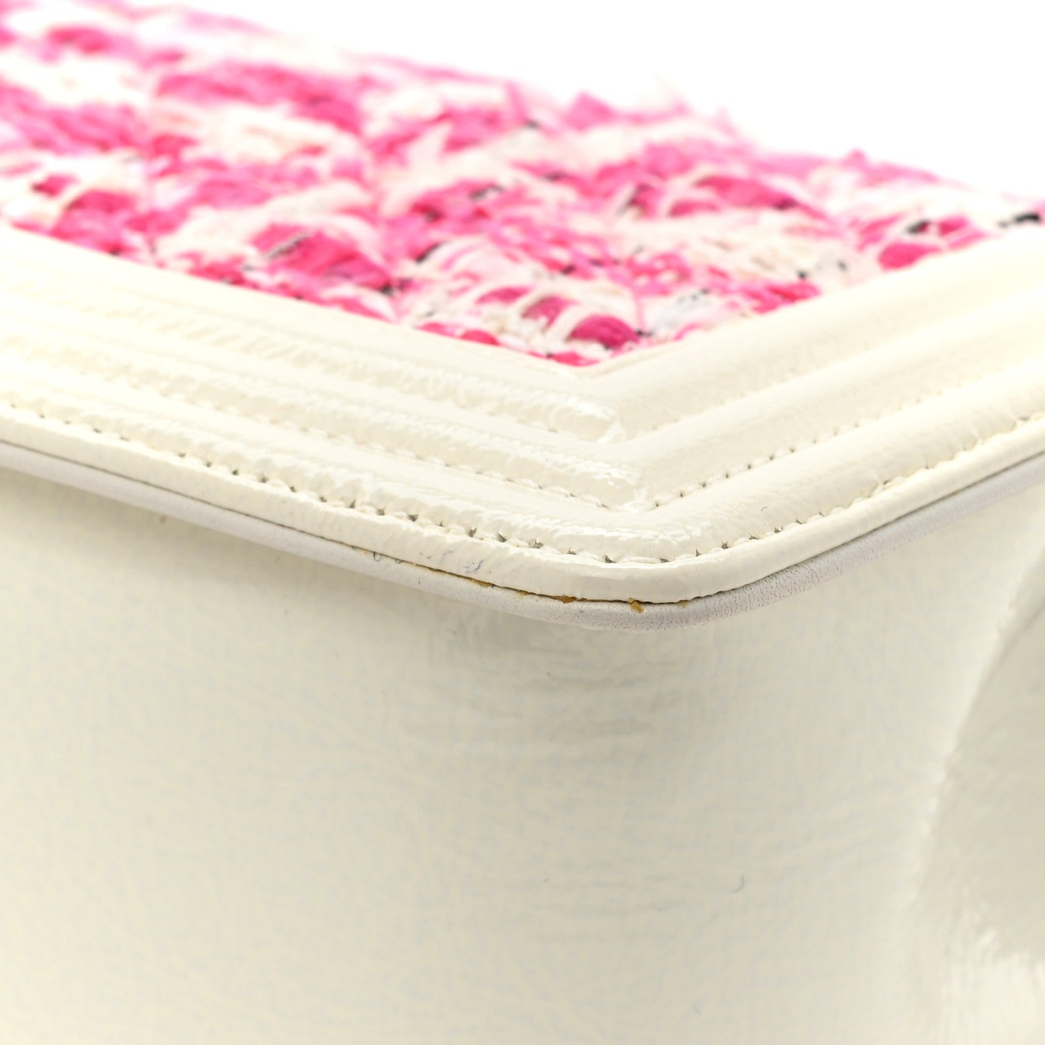 Patent Tweed Medium Boy Flap White