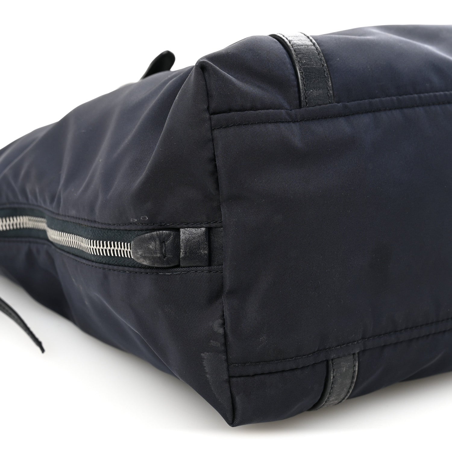 Tessuto Nylon Soft Calfskin Side Zip Tote Bag Bleu