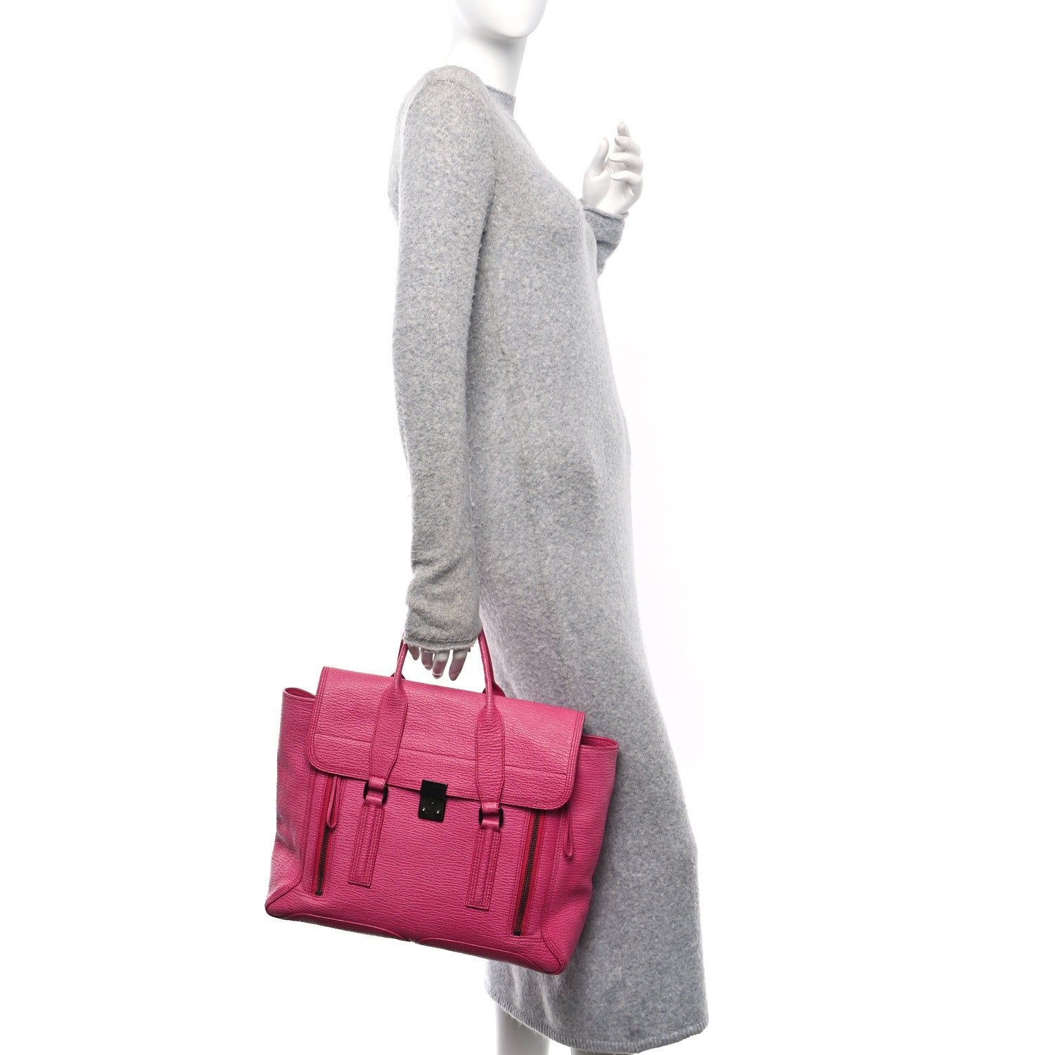 Textured Calfskin Large Pashli Satchel Bright Fuchsia