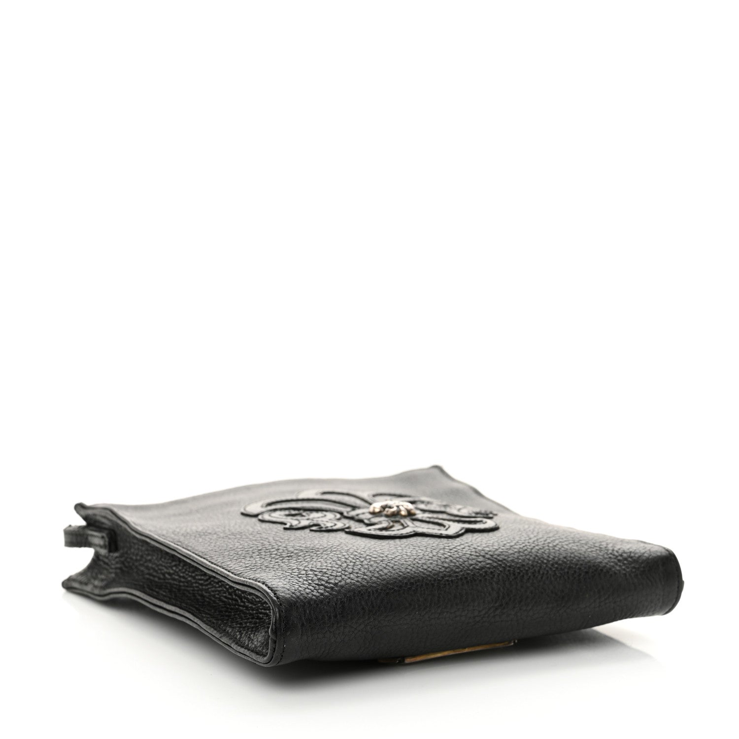 Grained Calfskin Fleur De Lis Square Pocket Crossbody Black