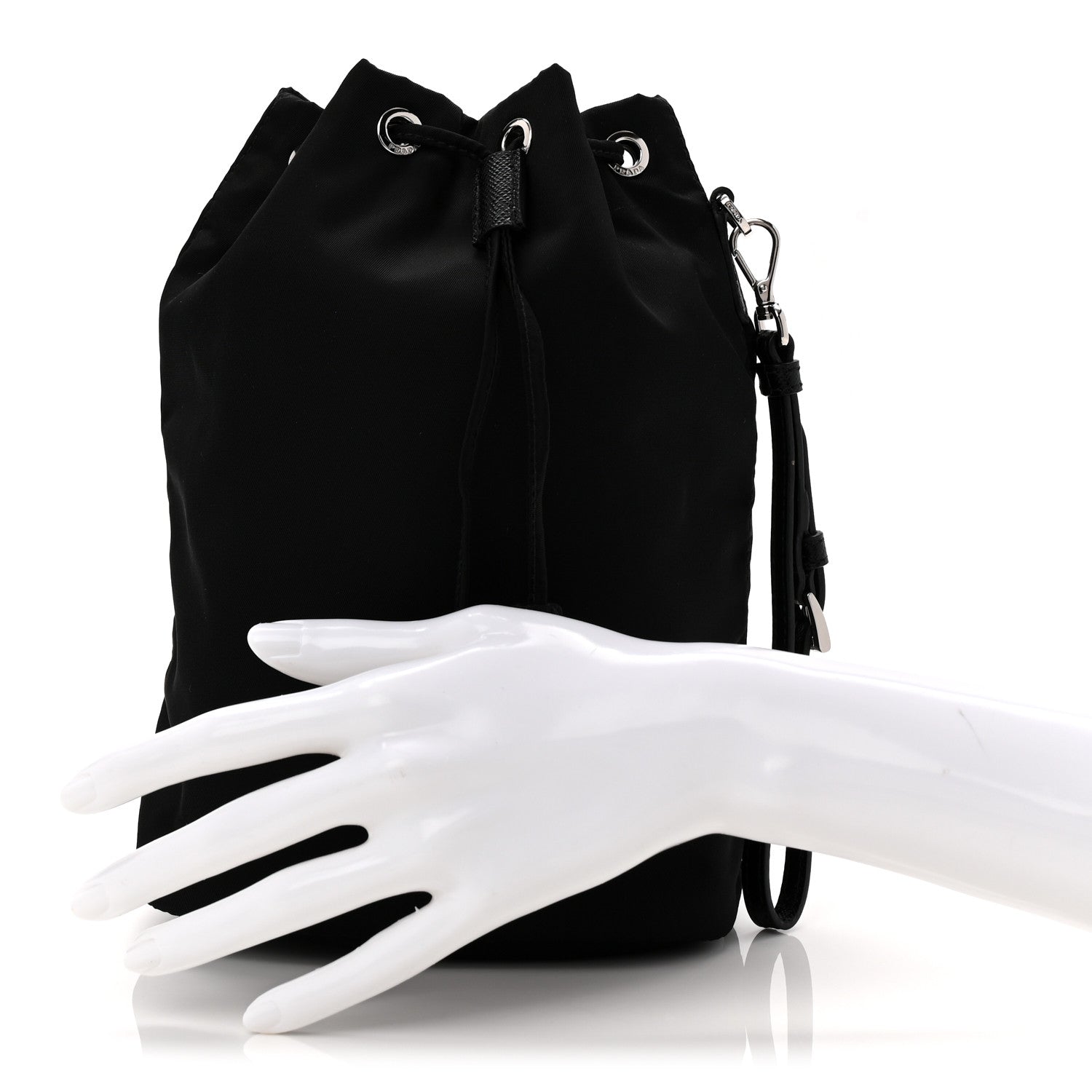 Re-Nylon Vela Drawstring Wristlet Pouch Black