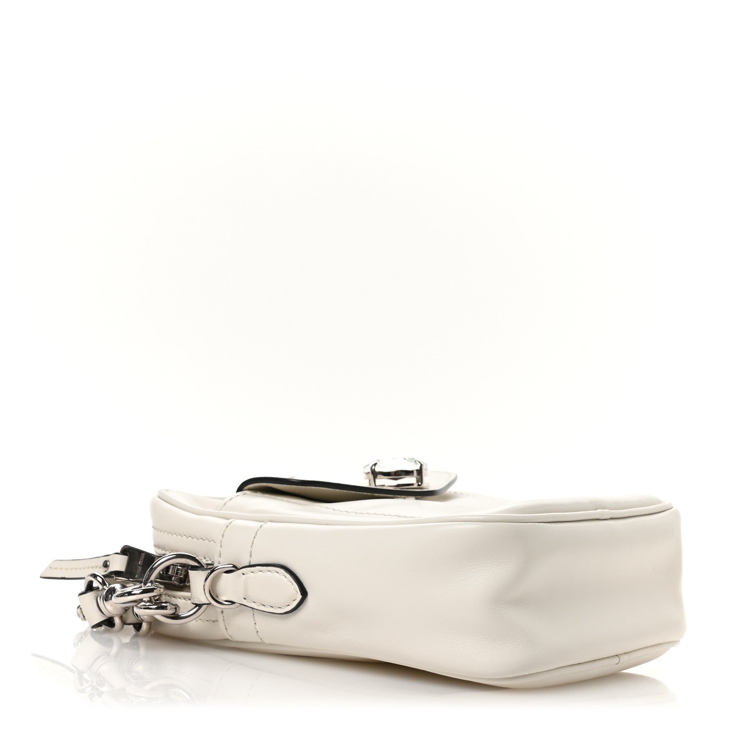 Vitello Soft Calfskin Crystal Embellished Solitaire Camera Bag White