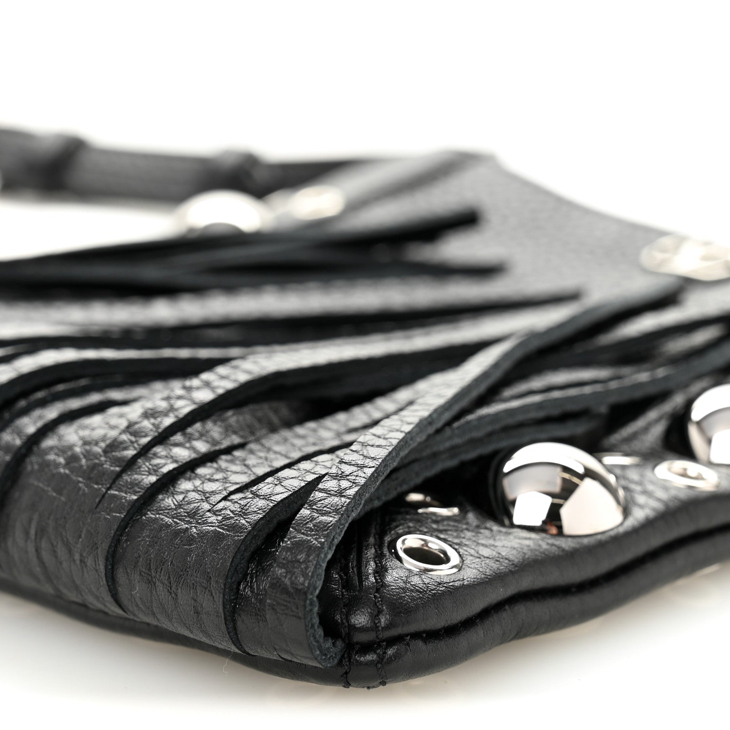 Grained Calfskin Studded Nellcote Fringe Shoulder Bag Black