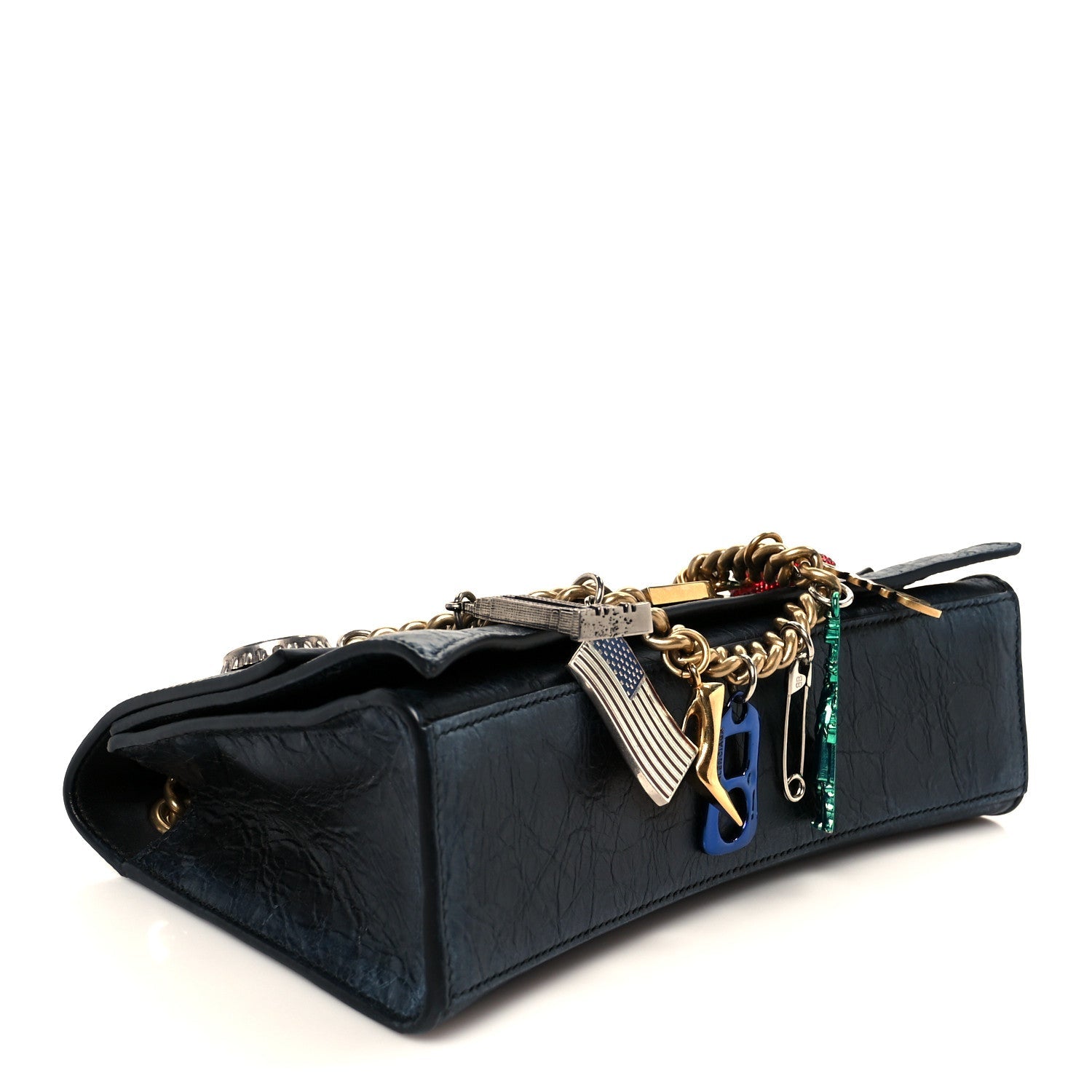 Crushed Calfskin Quilted Small Souvenirs Crush Chain Bag Black