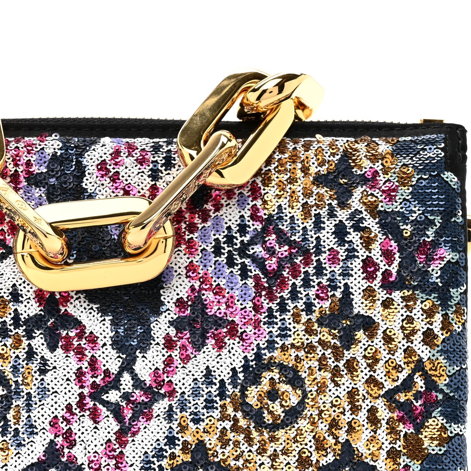 Lambskin Satin Sequin Embellished Monogram Coussin BB Black Multicolor