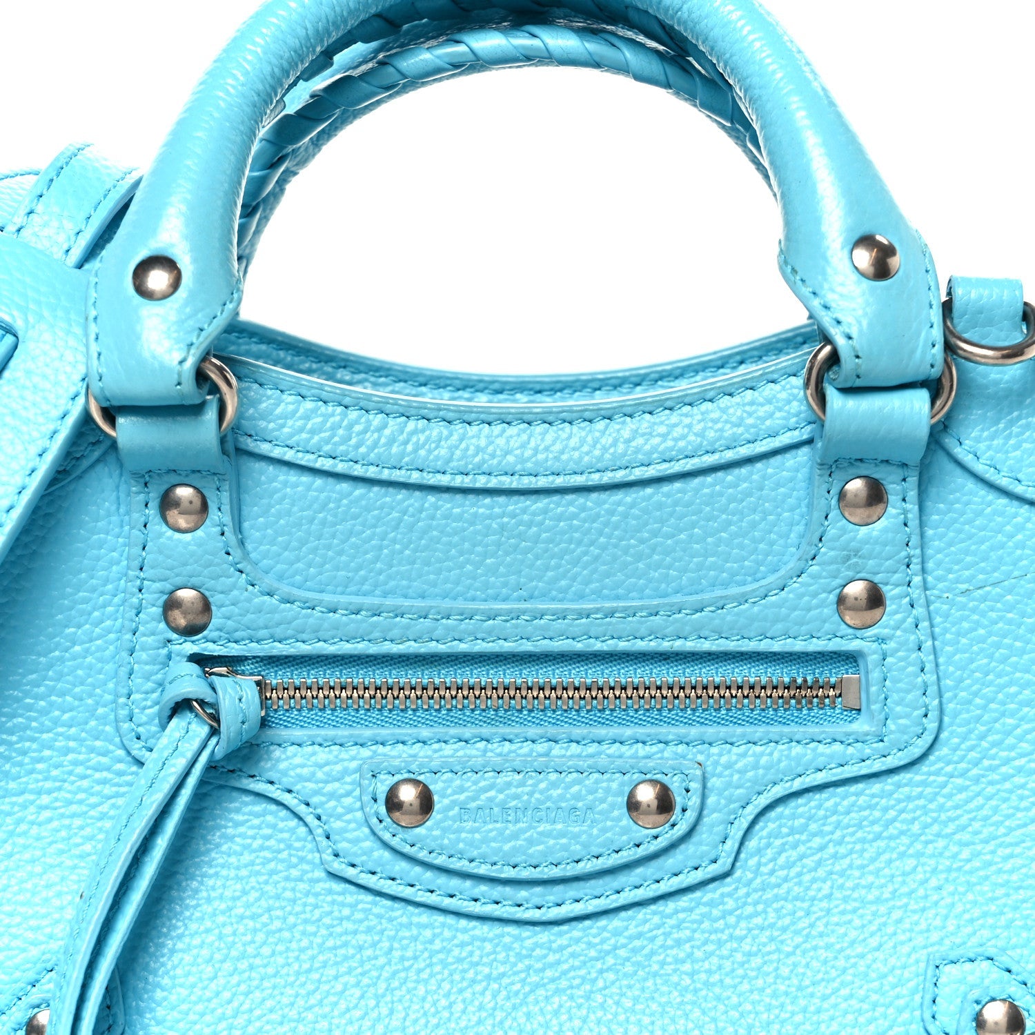 Grained Calfskin Neo Classic Silver Hardware Mini City Azur