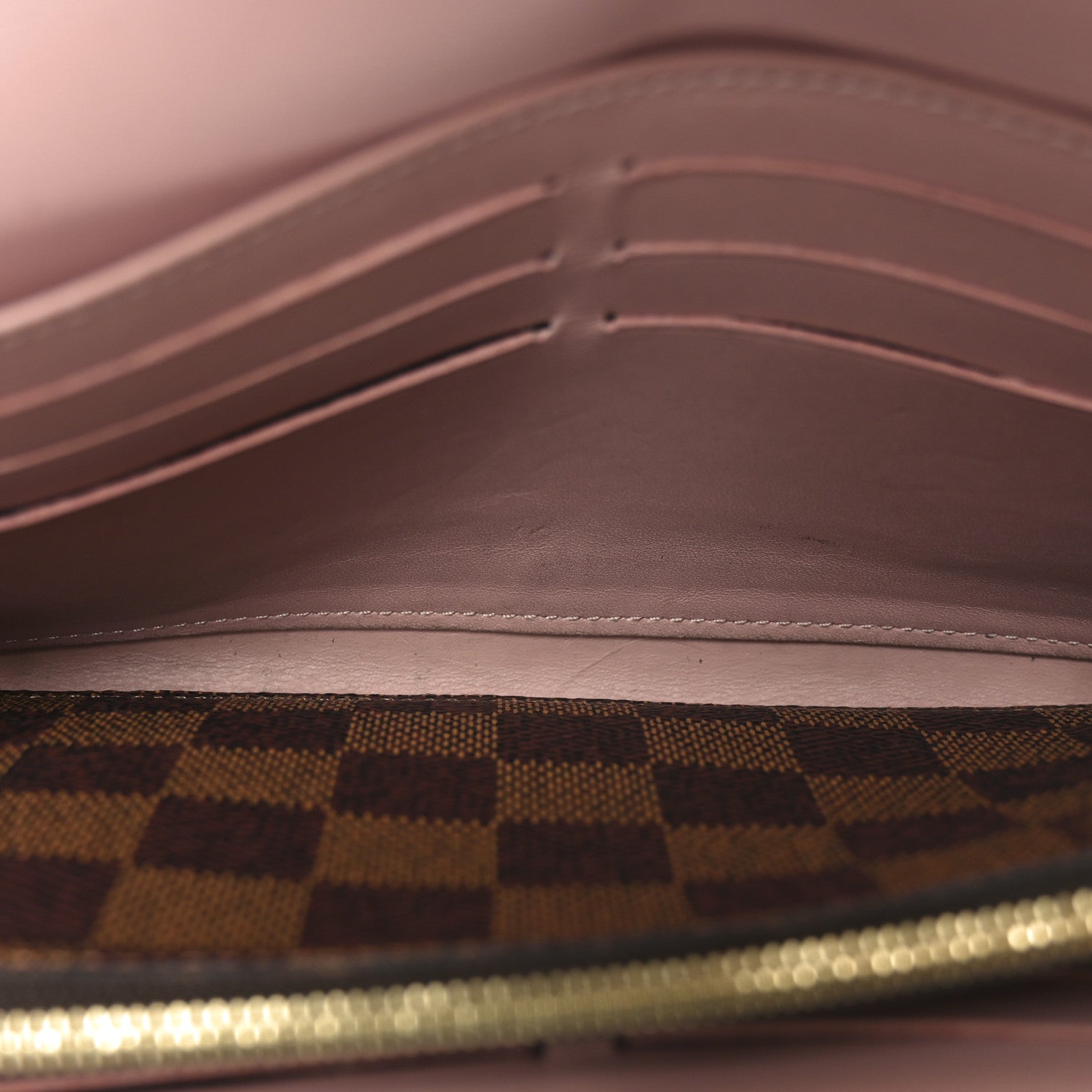 Damier Ebene Croisette Chain Wallet Rose Ballerine