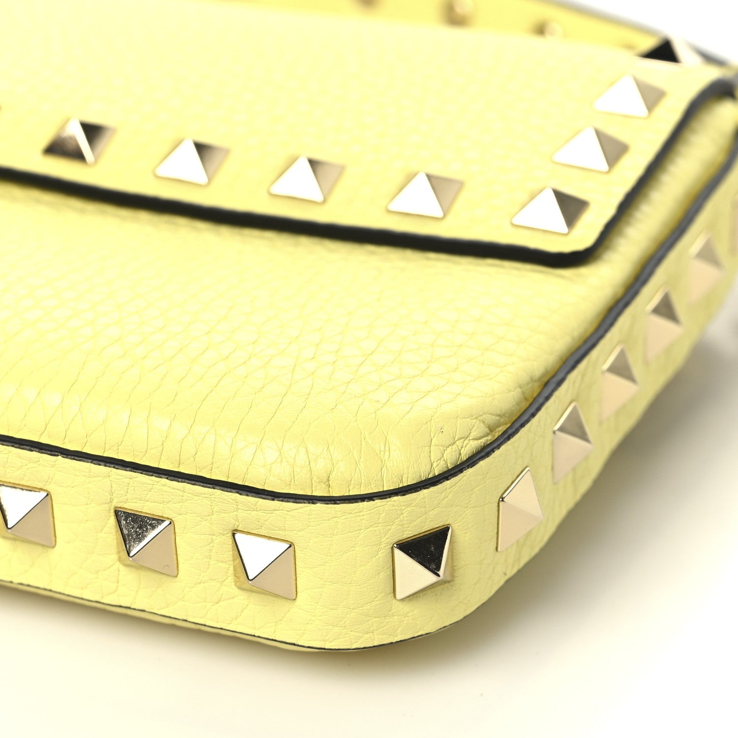 Grainy Calfskin Rockstud Crossbody Pouch Lime Sorbet